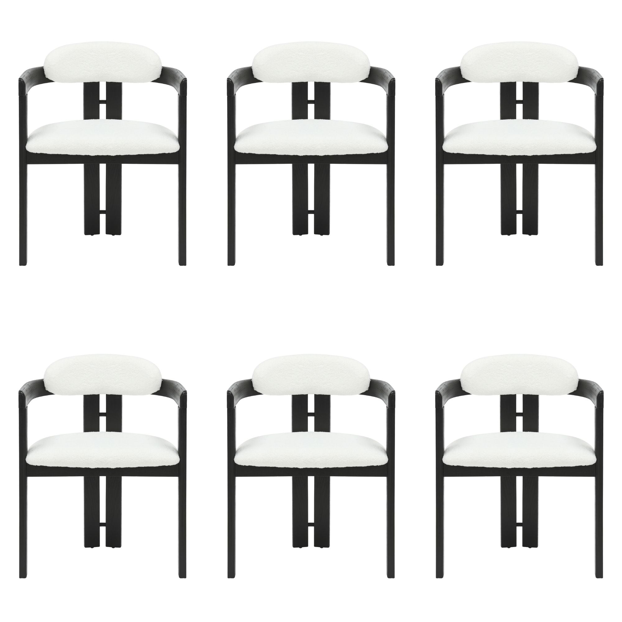 Jazmin - Curved Back Wood Dining Chair With Boucle Fabric Seat Set