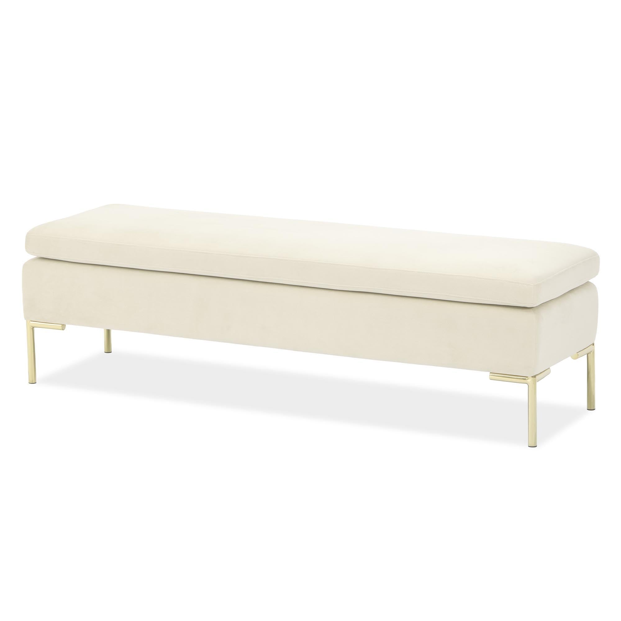 Signature Beds & Benches - Zennia Velvet Accent Bench - Ivory / Gold