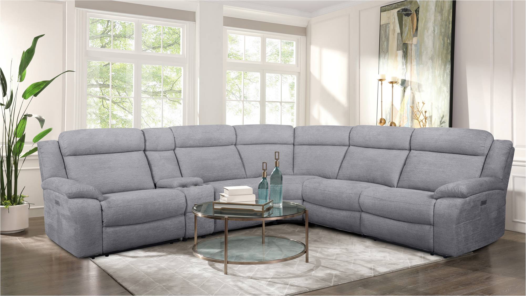 Mega CMS 70829 Lucie dove - 6pc Reclining sectional - Cheers