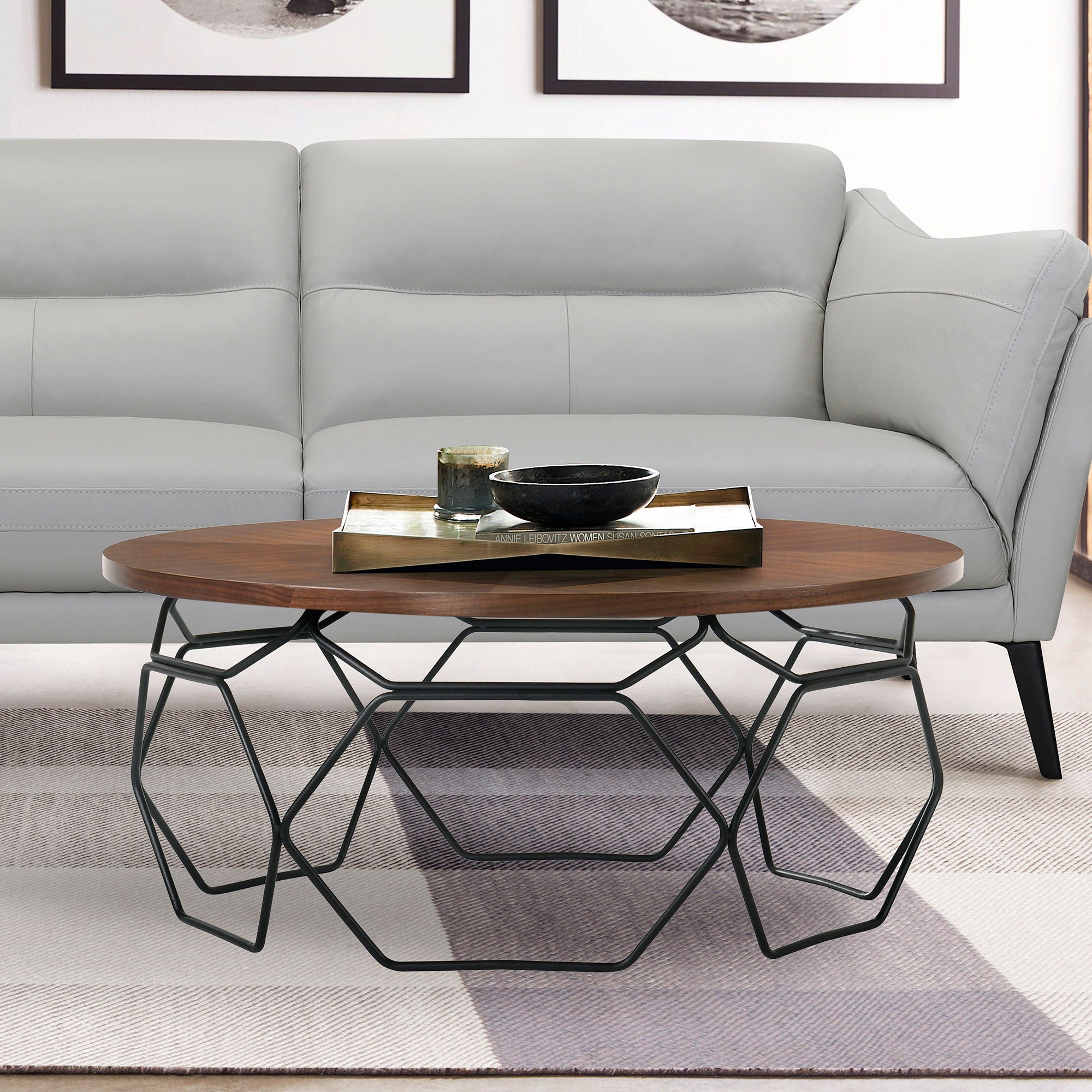 Cosmo - Walnut Veneer Coffee Table With Metal Base - Black