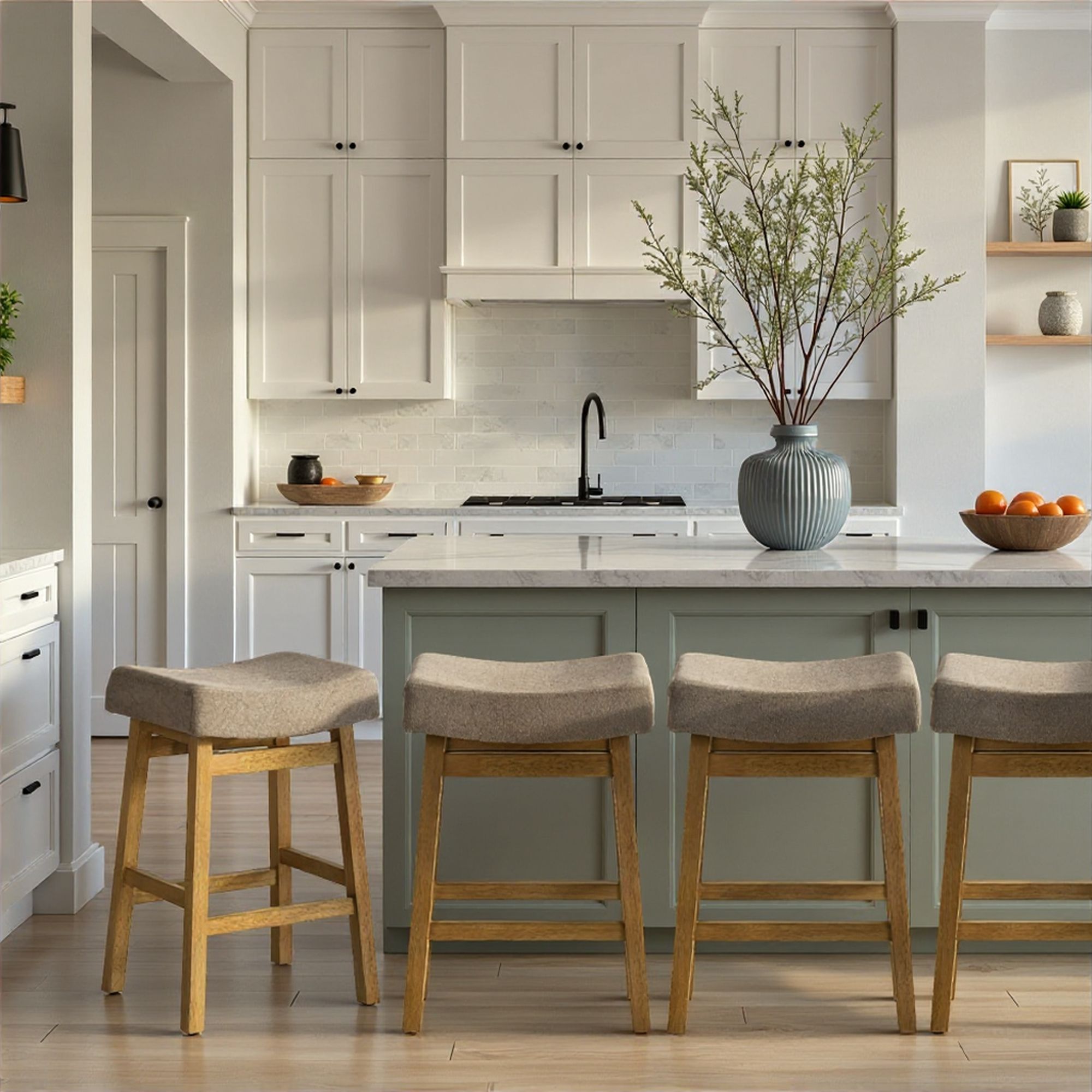 Lenon - Modern Farmhouse Wood Counter Height Kitchen Bar Stool