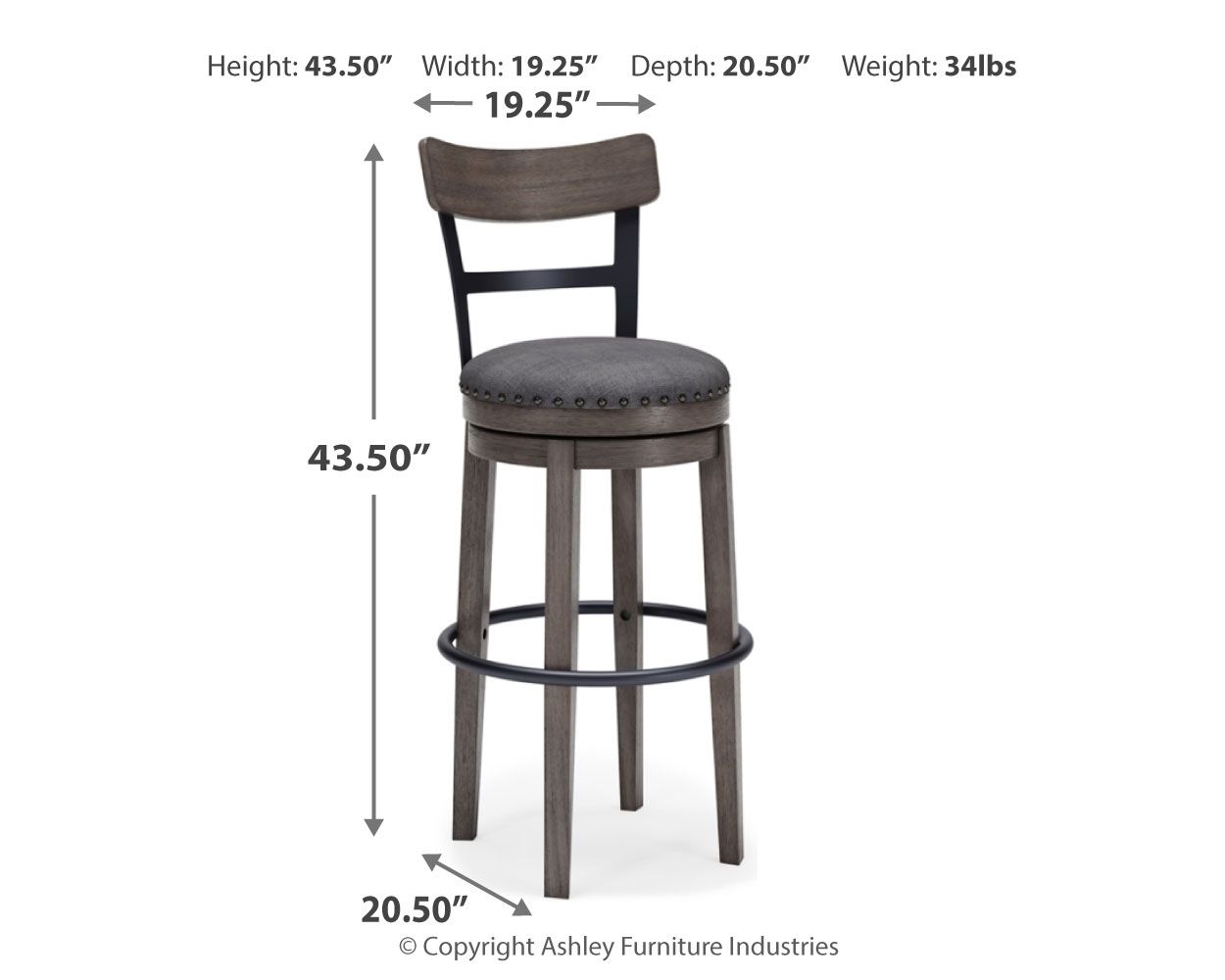 Caitbrook - Tall UPH Swivel Barstool - Gray