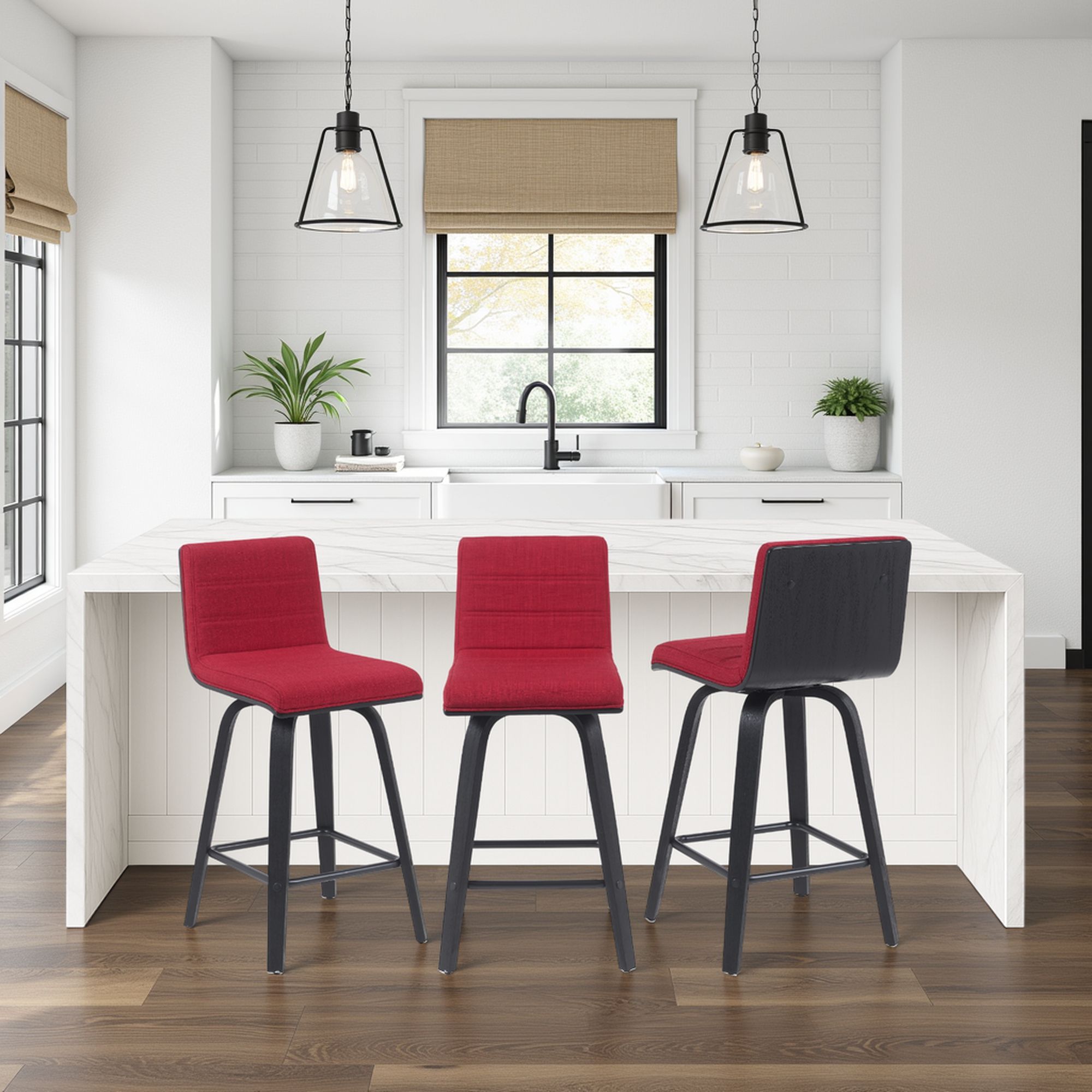 Vienna - Modern Counter Height Swivel Bar Stool - Black Brushed Wood Frame