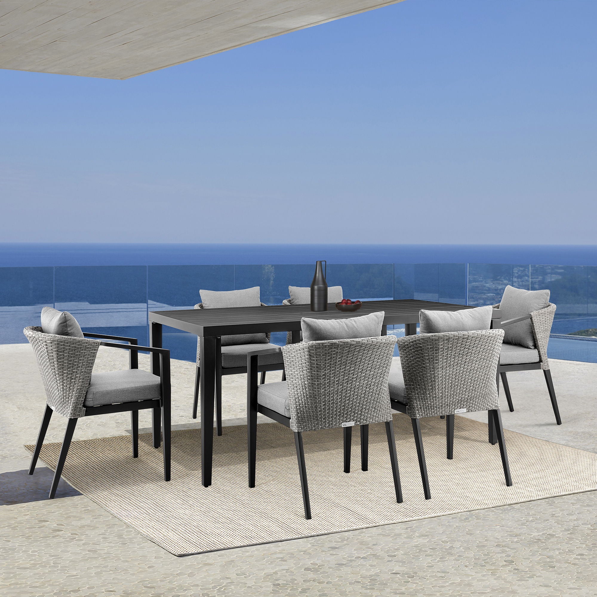 Palma - Outdoor Patio Dining Chairs In Aluminum And Wicker With Gray Cushions - (Set Of 2)