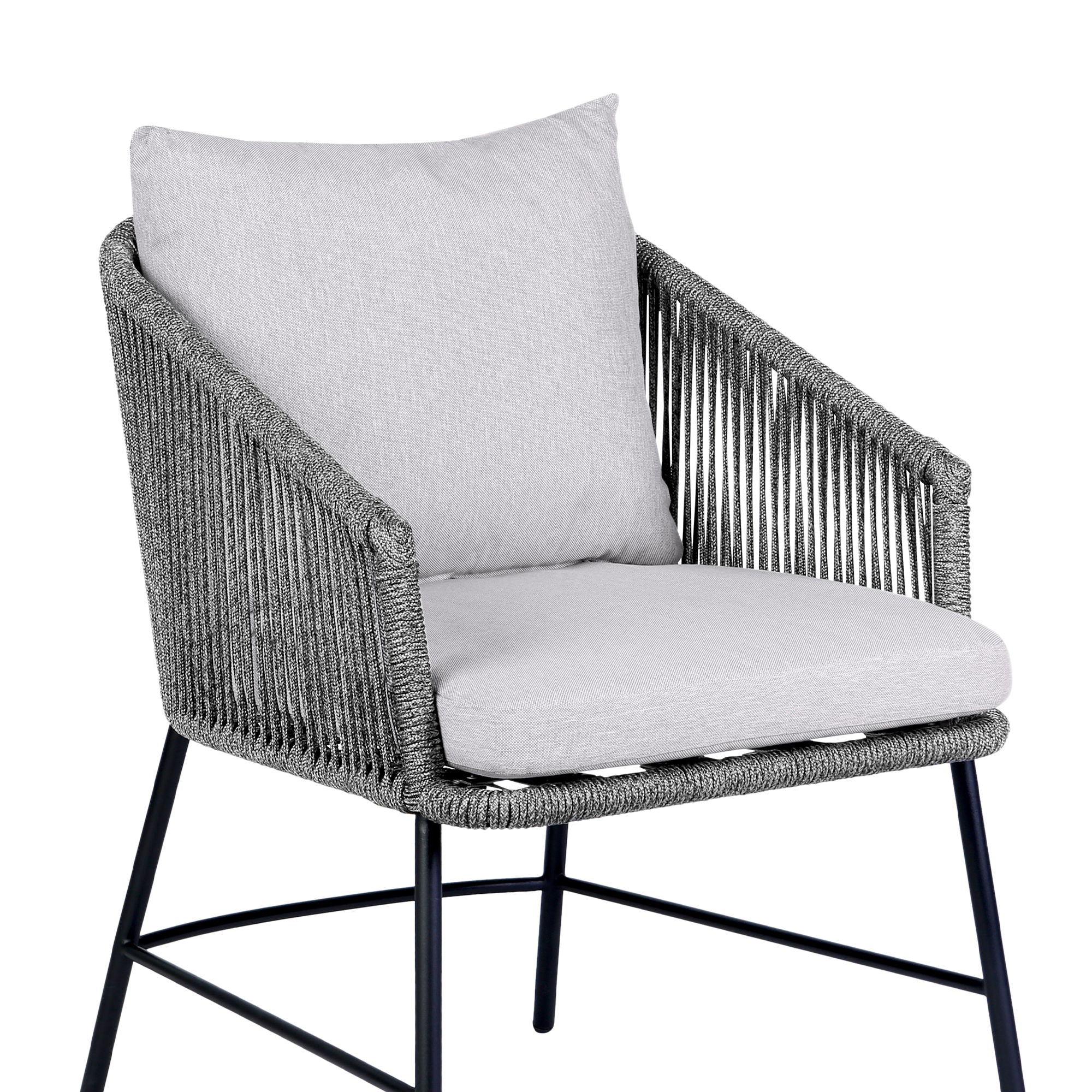 Calica - Outdoor Patio Dining Chair - Black Metal And Gray Rope