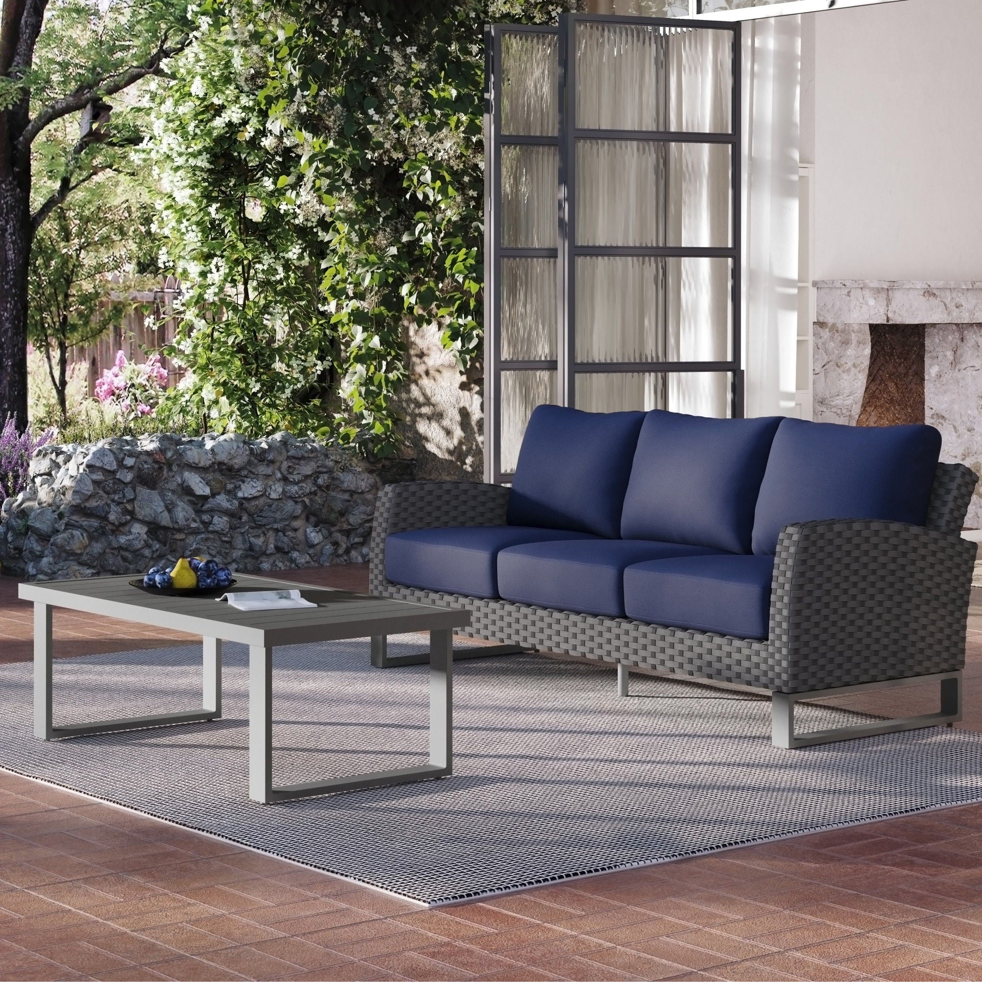 Fiji - 2 Piece Outdoor Set (Sofa & Slat Top Coffee Table Set) - Blue