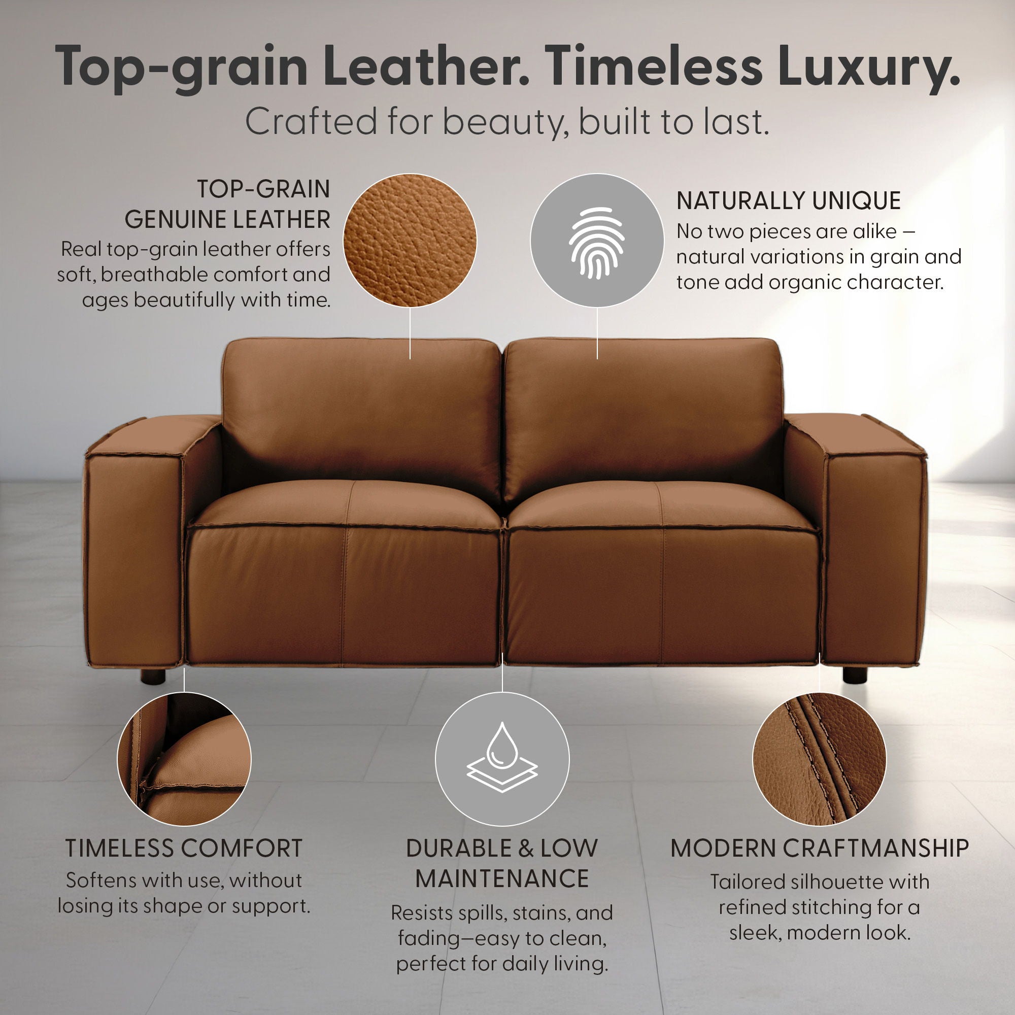 Clayton - Leather Loveseat With Track Arms
