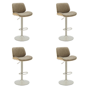Brock - Adjustable Swivel Curved Back Wood Bar Stool With Faux Leather Seat