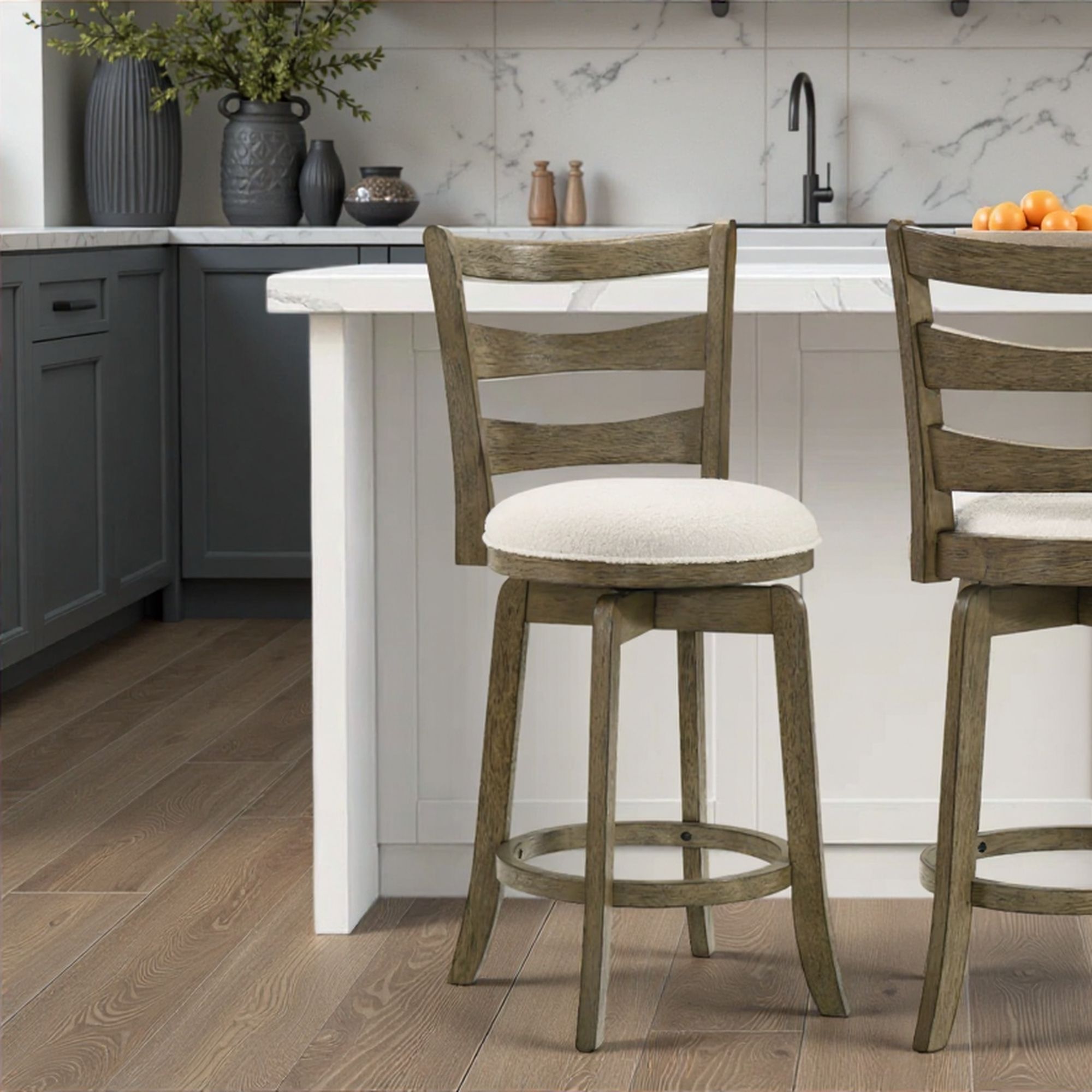 Melindra - Modern Farmhouse Swivel Wood Counter Height Kitchen Bar Stool