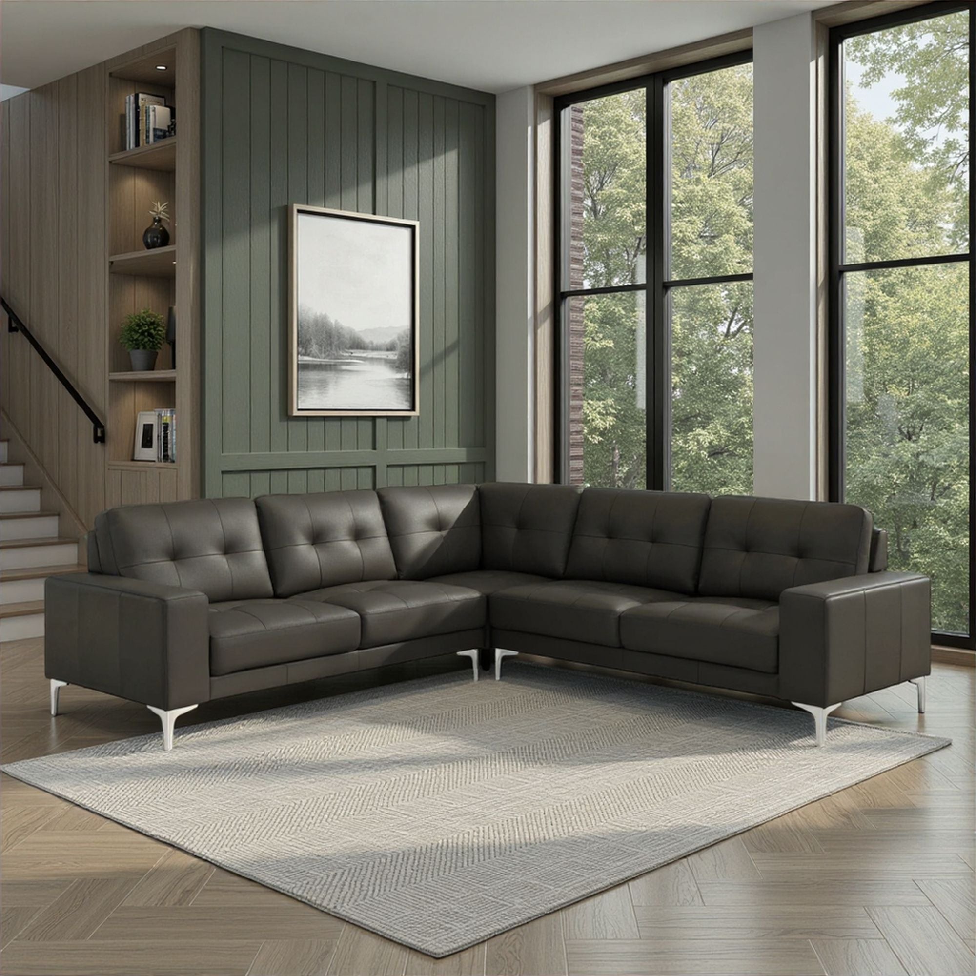 Pimentel - Leather Sectional Sofa With Tufted Back And Track Arms