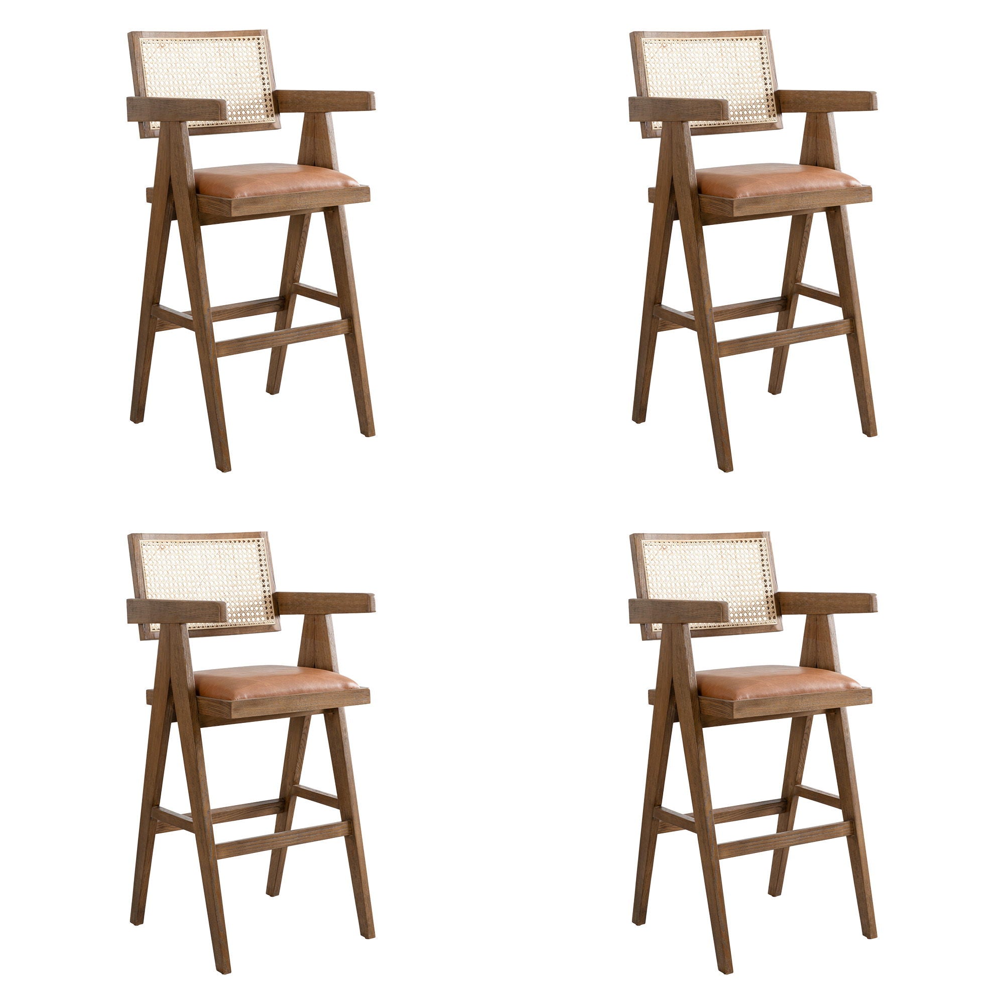 Harley - Nutmeg Brown Solid Wood And Rattan Upholstered 30" Bar Height Barstool