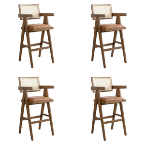 Harley - Nutmeg Brown Solid Wood And Rattan Upholstered 30" Bar Height Barstool