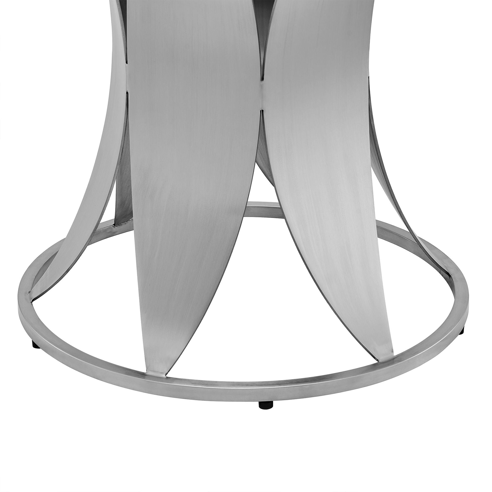 Petal - Modern Glass Round Pedestal Dining Table - Brushed Stainless Steel