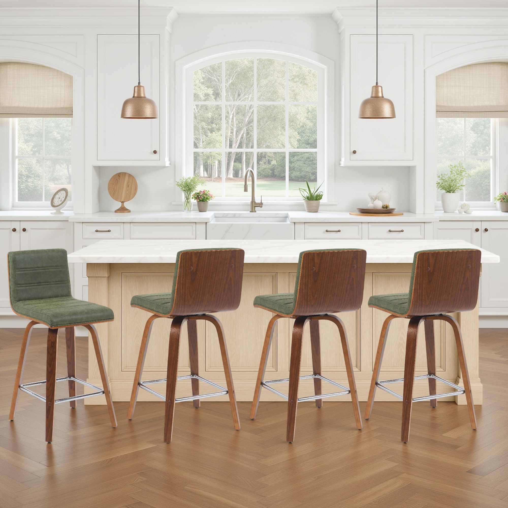 Vienna - Modern Counter Height Swivel Bar Stool - Walnut Finished Wood Frame