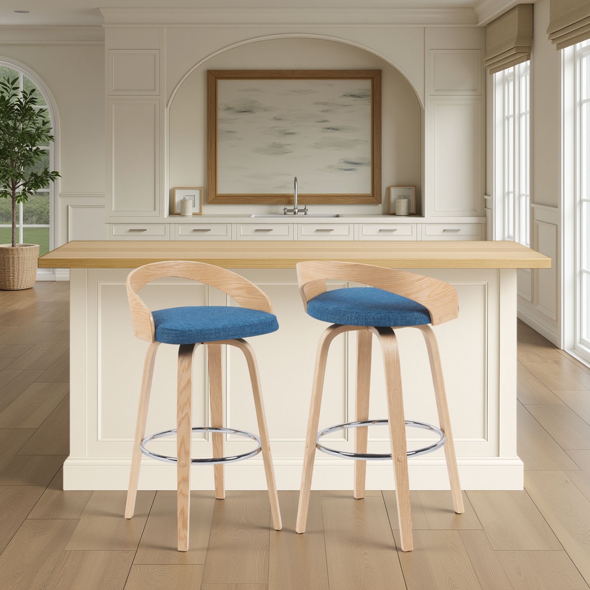 Sonia - Modern Swivel Bar Height Stool - Patterned Oak Wood Finish