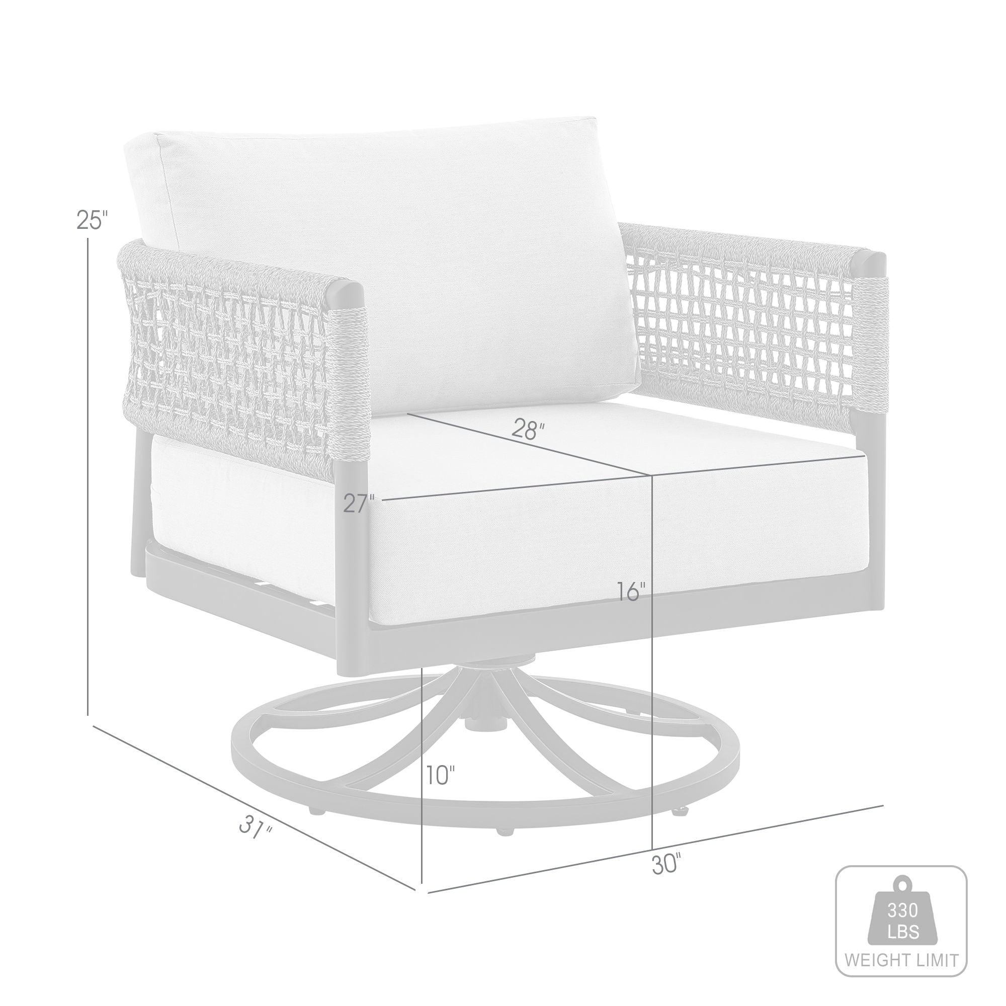 Felicia - Outdoor Patio Swivel Rocking Chair - Black Aluminum And Gray Rope With Cushions