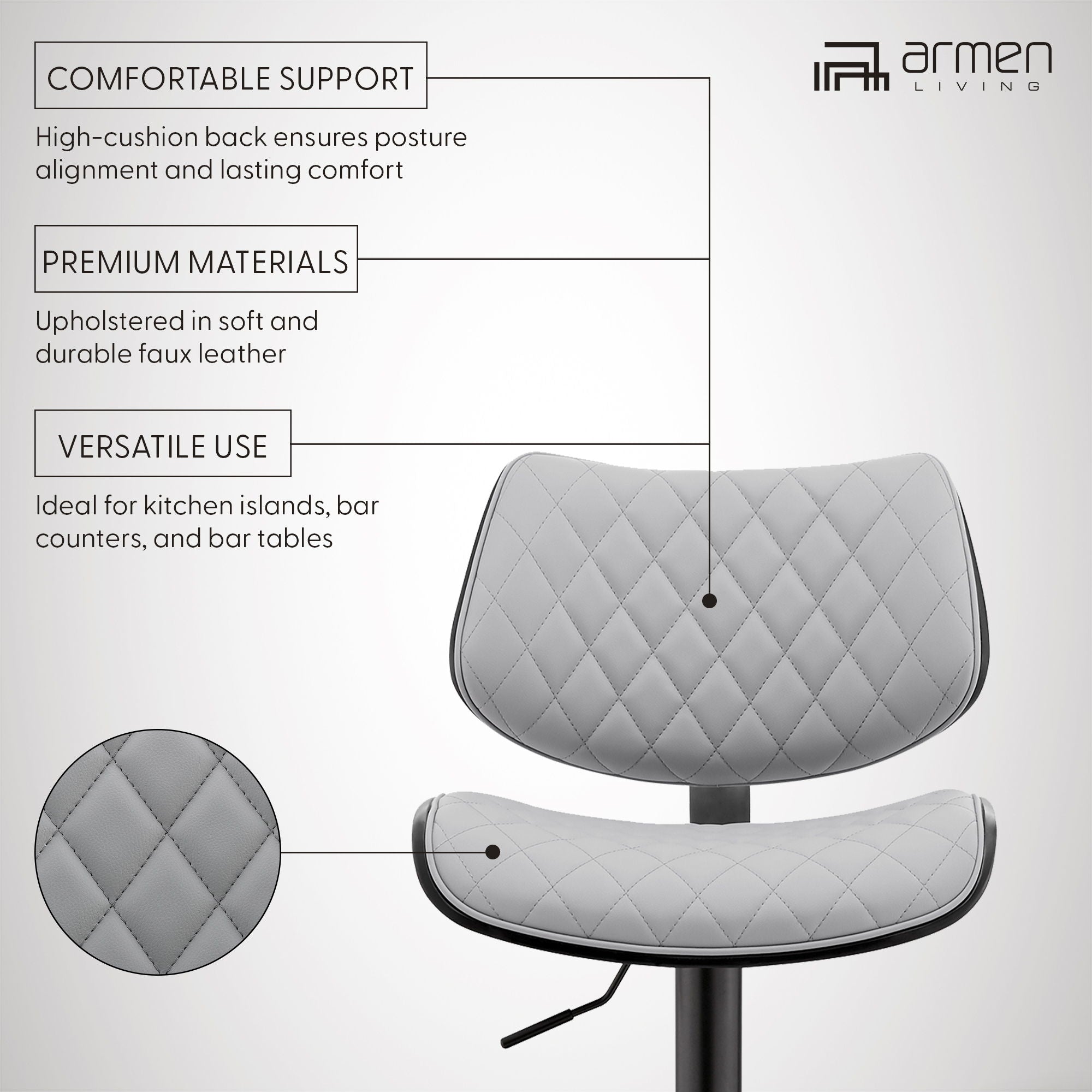 Leland - Adjustable Bar Stool - Gray / Black