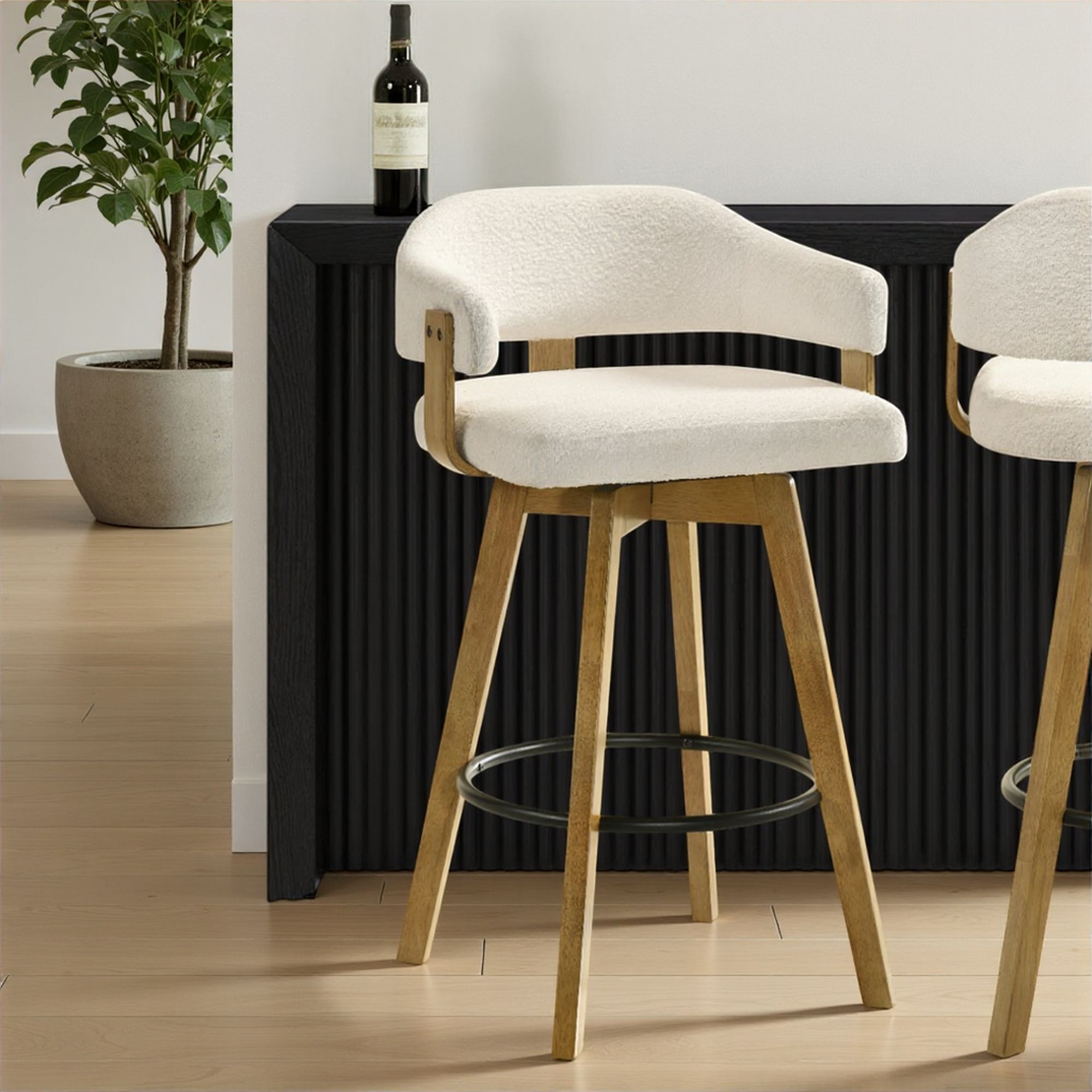 Callah - Contemporary Natural Wood Bar Height Kitchen Bar Stool
