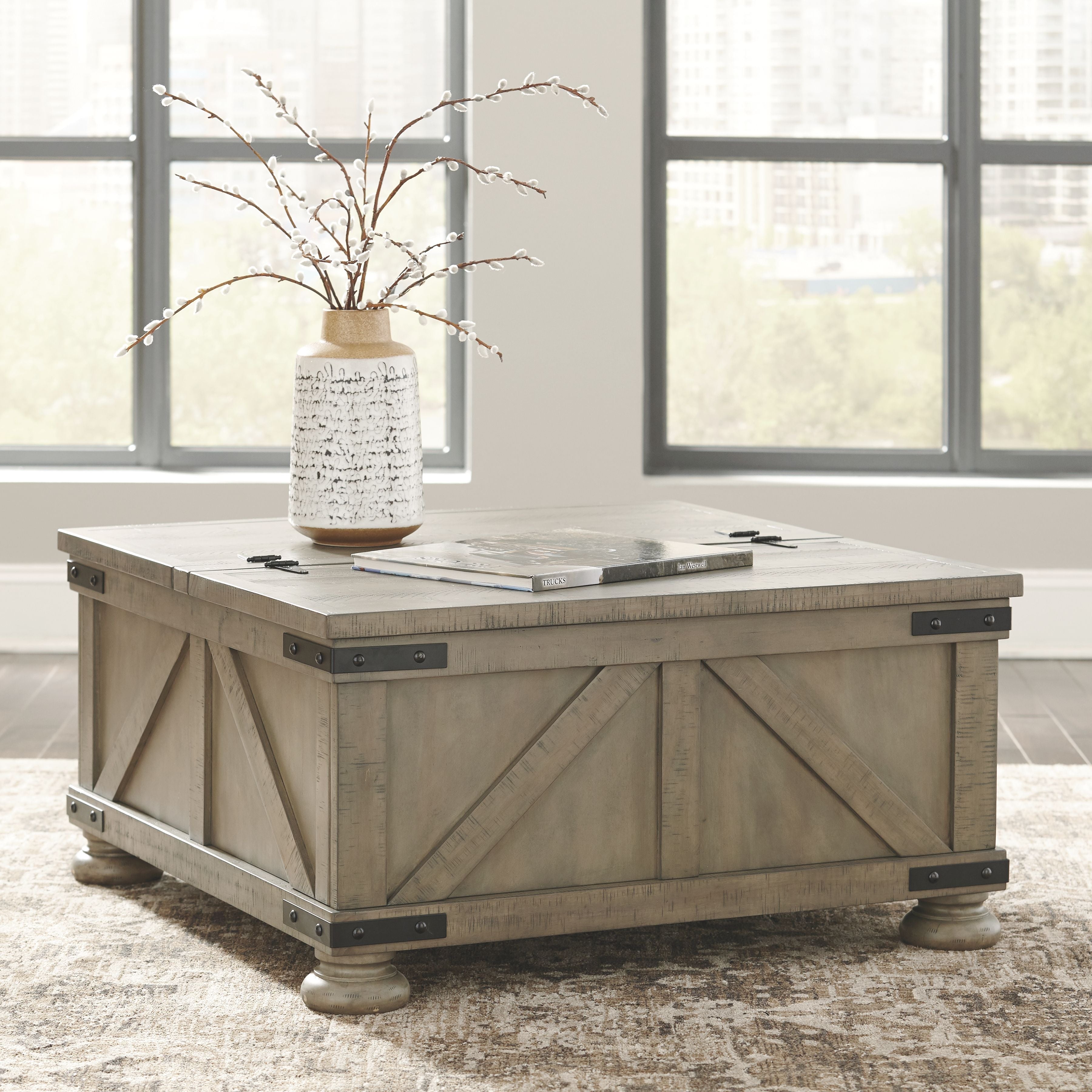 Aldwin - Cocktail Table With Storage - Square - Gray