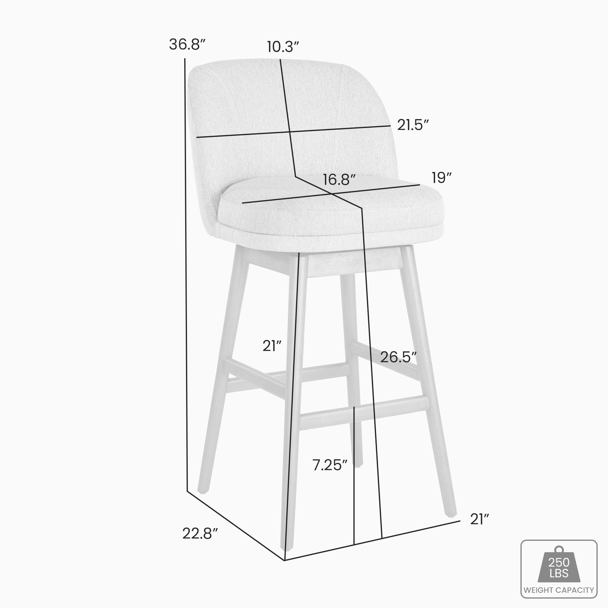 Sadie - Solid Wood Upholstered 26" Counter Height Swivel Barstool