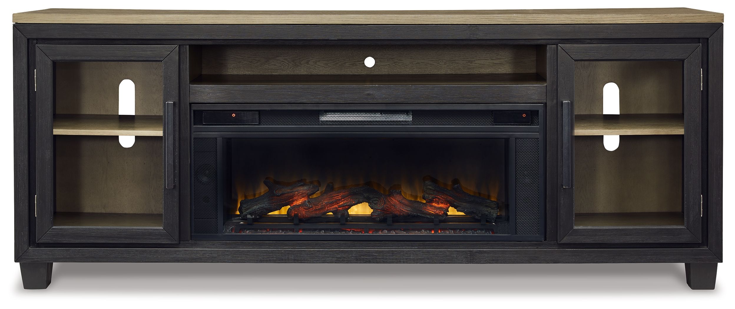 Foyland - 83" TV Stand With Electric Infrared Fireplace Insert - Black / Brown
