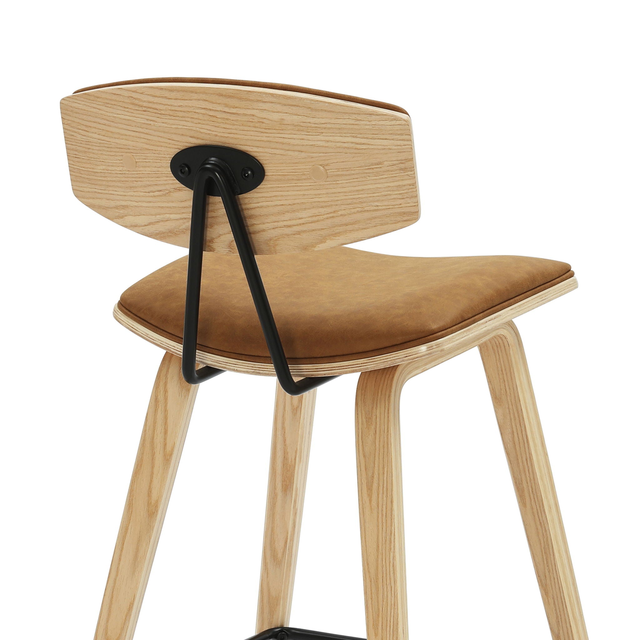 Fox - Counter Height Curved Back Wood Bar Stool With Faux Leather Seat