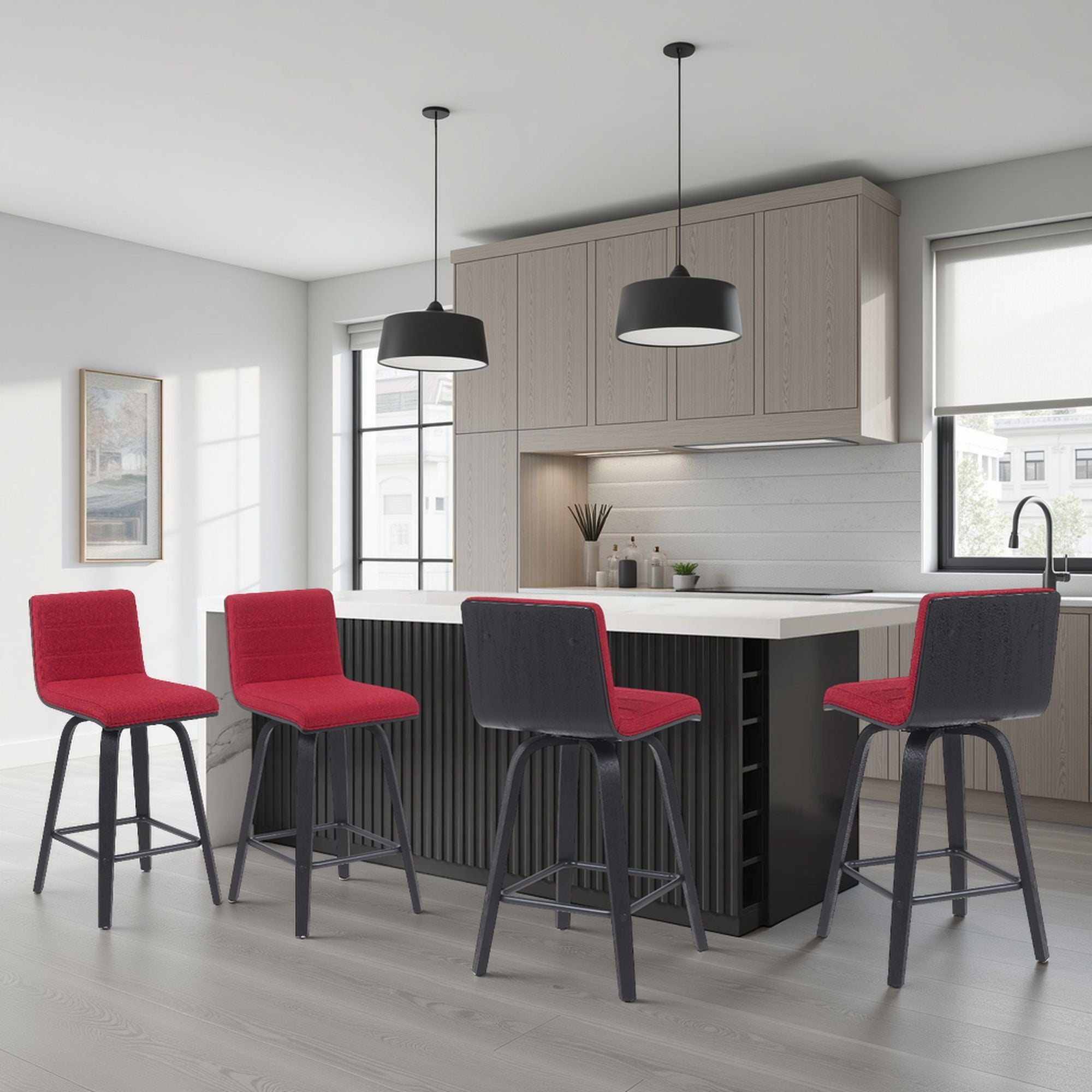 Vienna - Modern Counter Height Swivel Bar Stool - Black Brushed Wood Frame