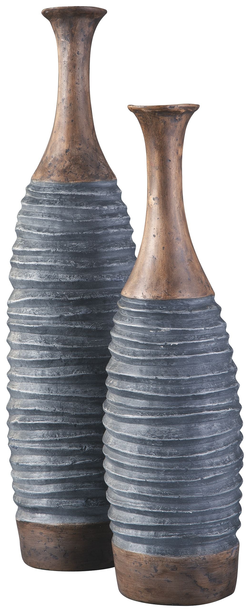 Blayze - Vase Set (Set of 2) - Antique Gray / Brown