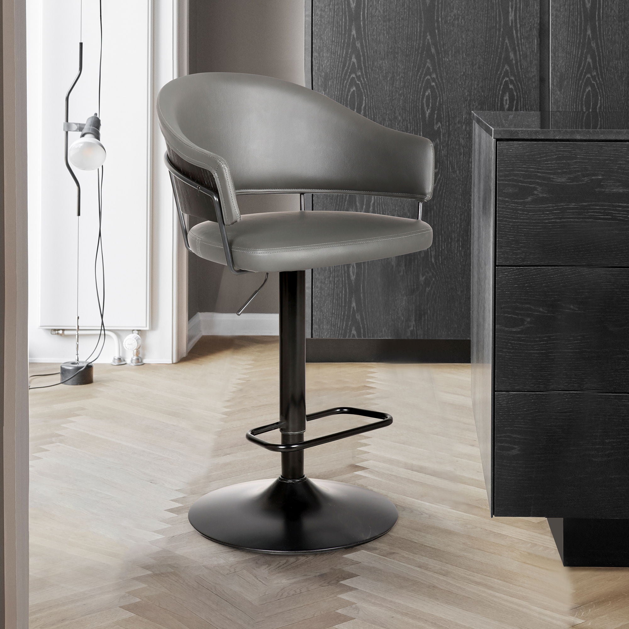 Brody - Adjustable Height Swivel Metal Base Bar Stool - Gray / Black