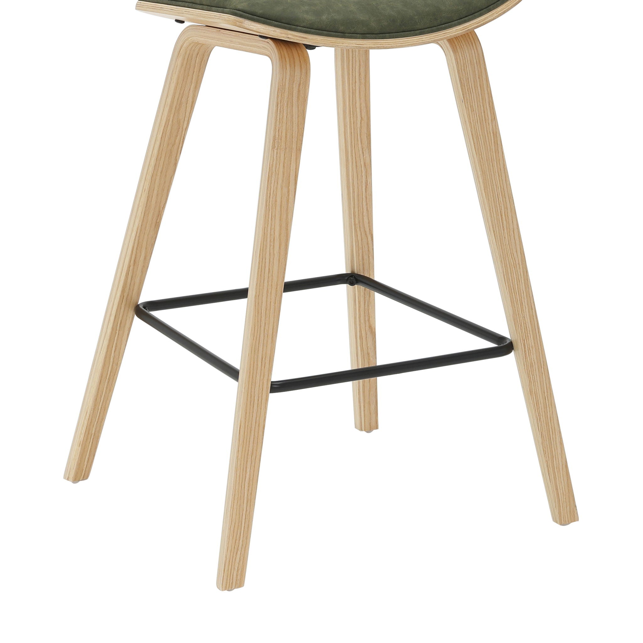 Fox - Counter Height Curved Back Wood Bar Stool With Faux Leather Seat