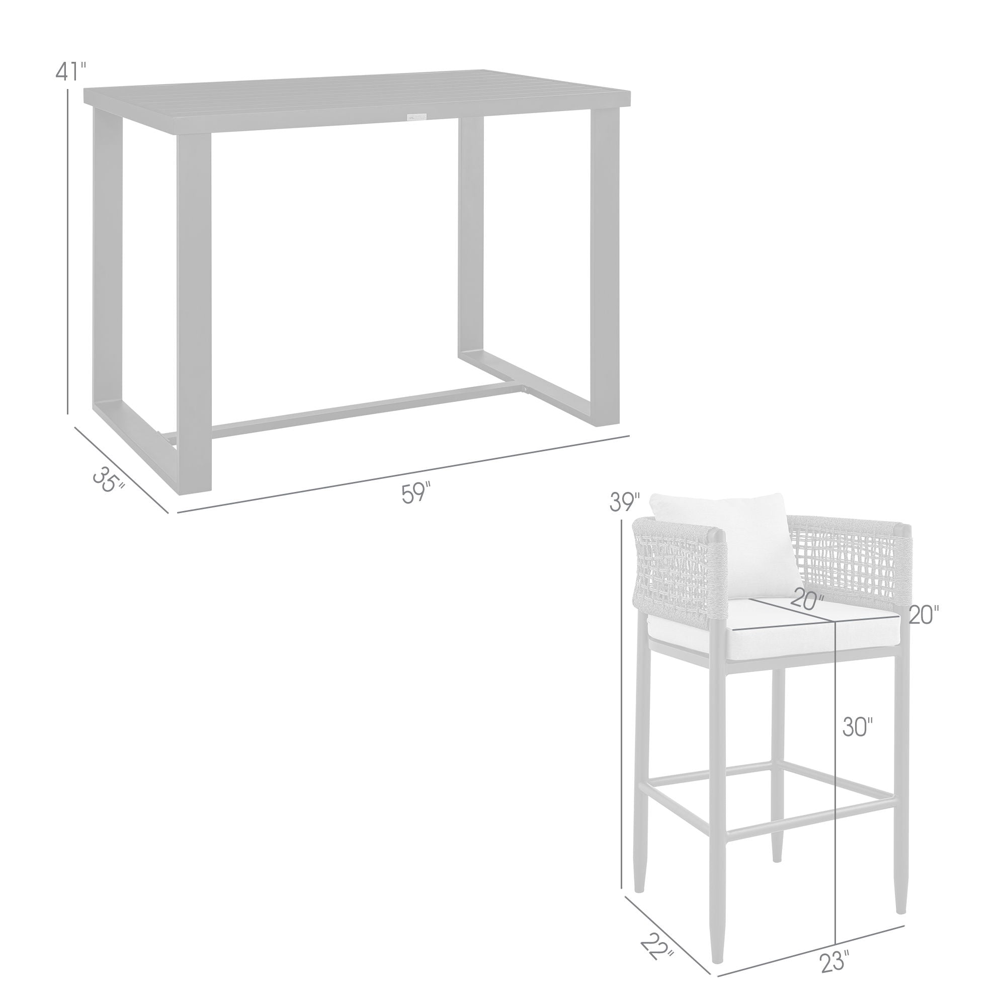 Alegria - Outdoor Patio 5-Piece Bar Table Set In Aluminum With Gray Rope And Cushions