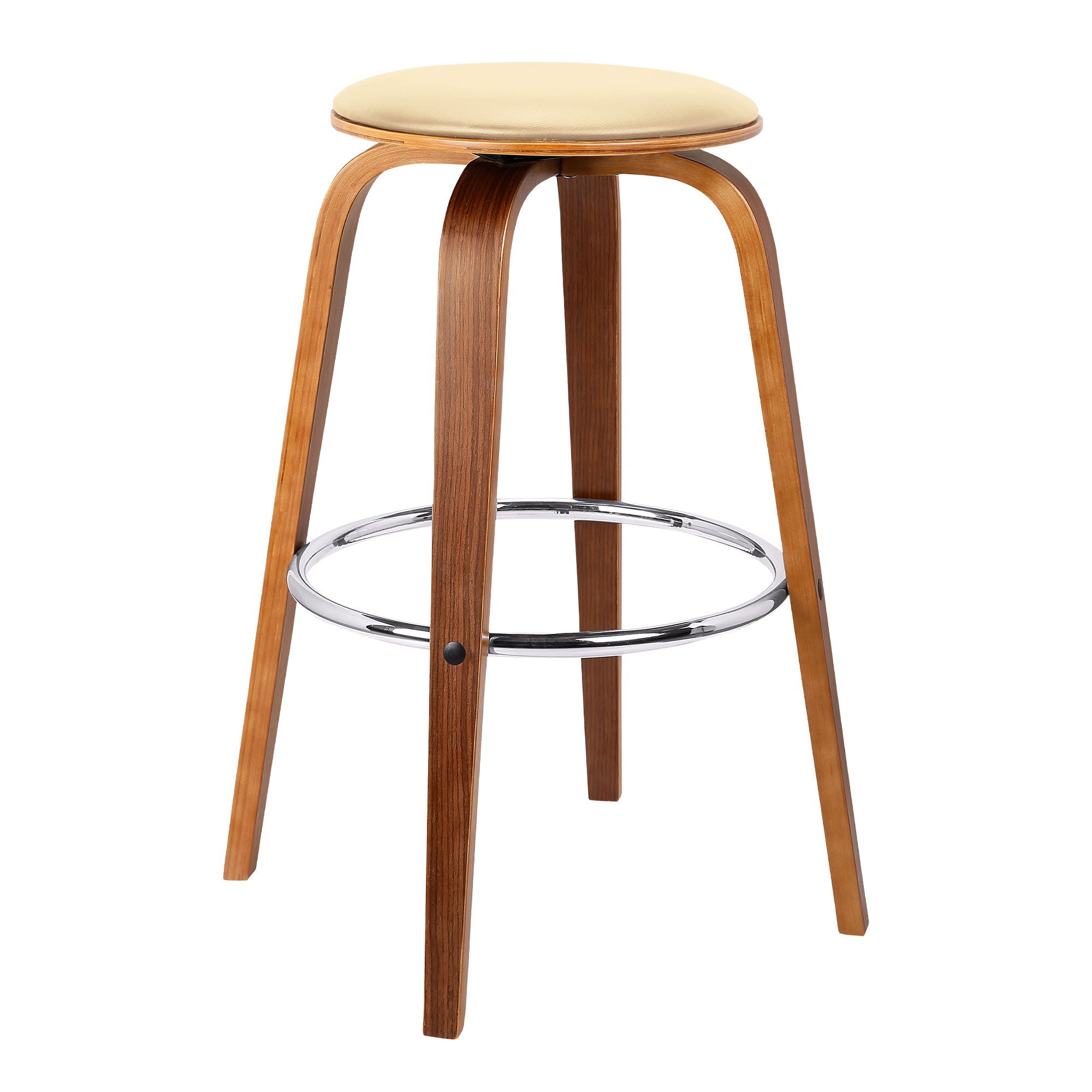 Harbor - 26" Counter Height Backless Swivel Mid-Century Modern Bar Stool - Cream / Walnut