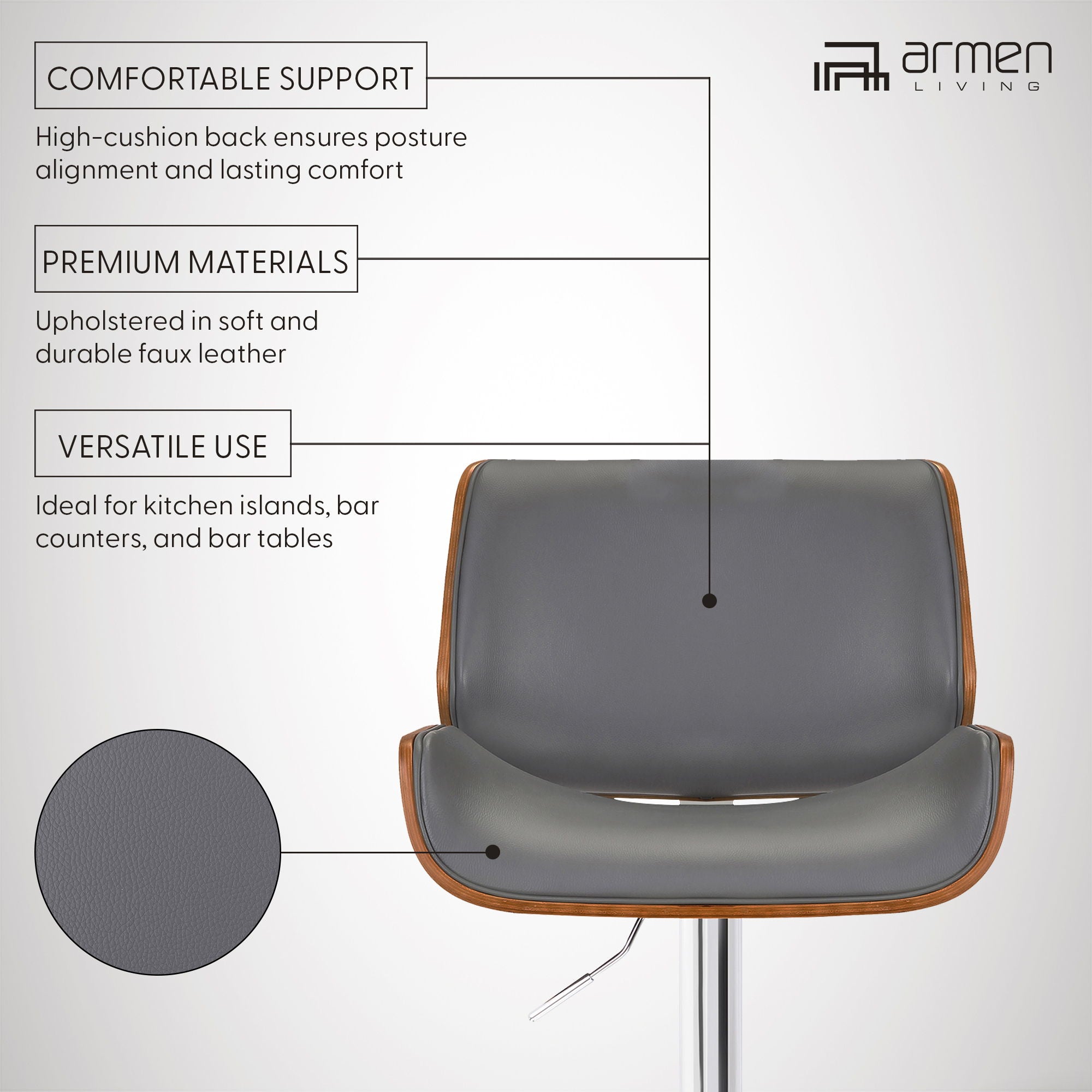 London - Adjustable Height Swivel Bar Stool