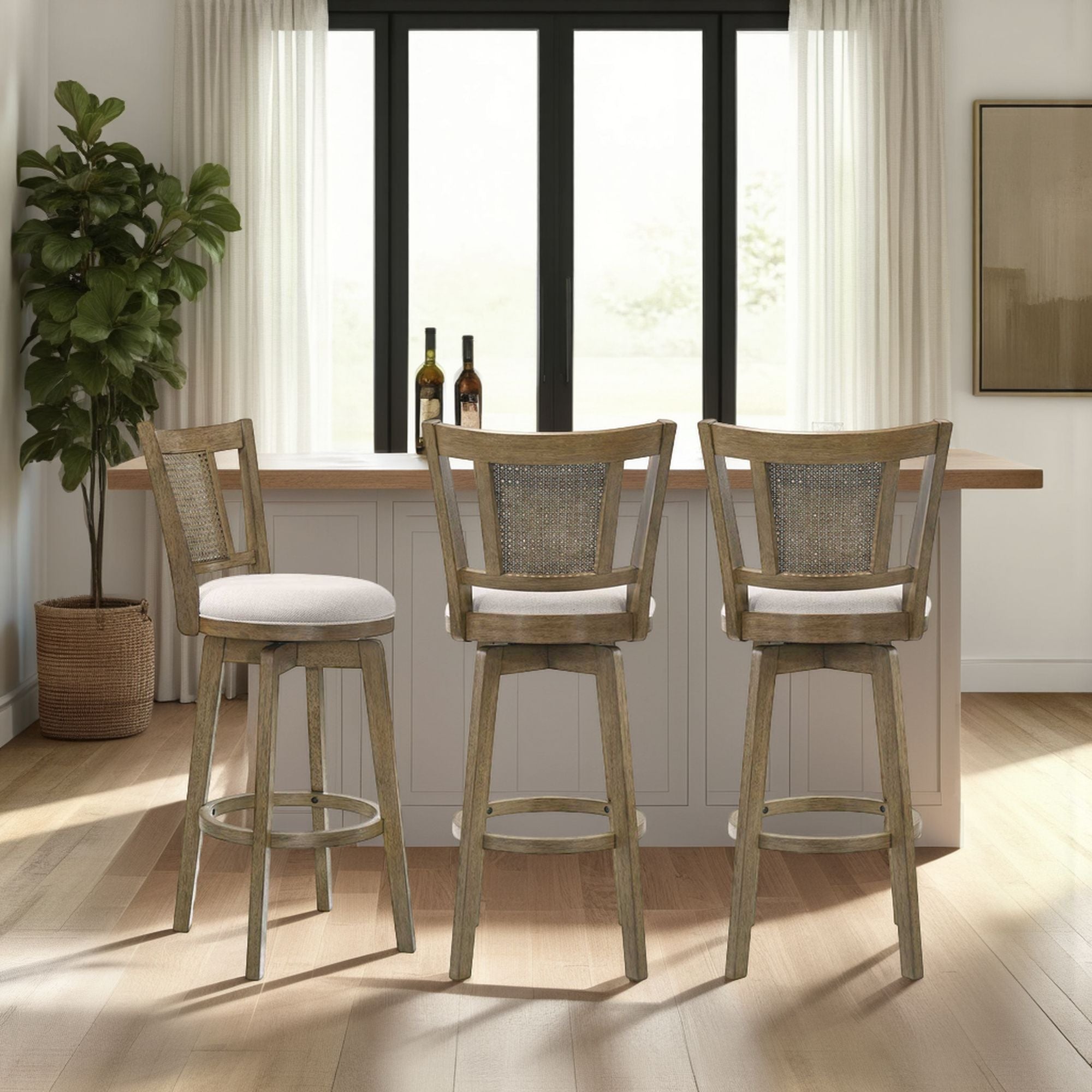 Isla - 30" Putty Brown Bar Height Rubberwood Swivel Barstool