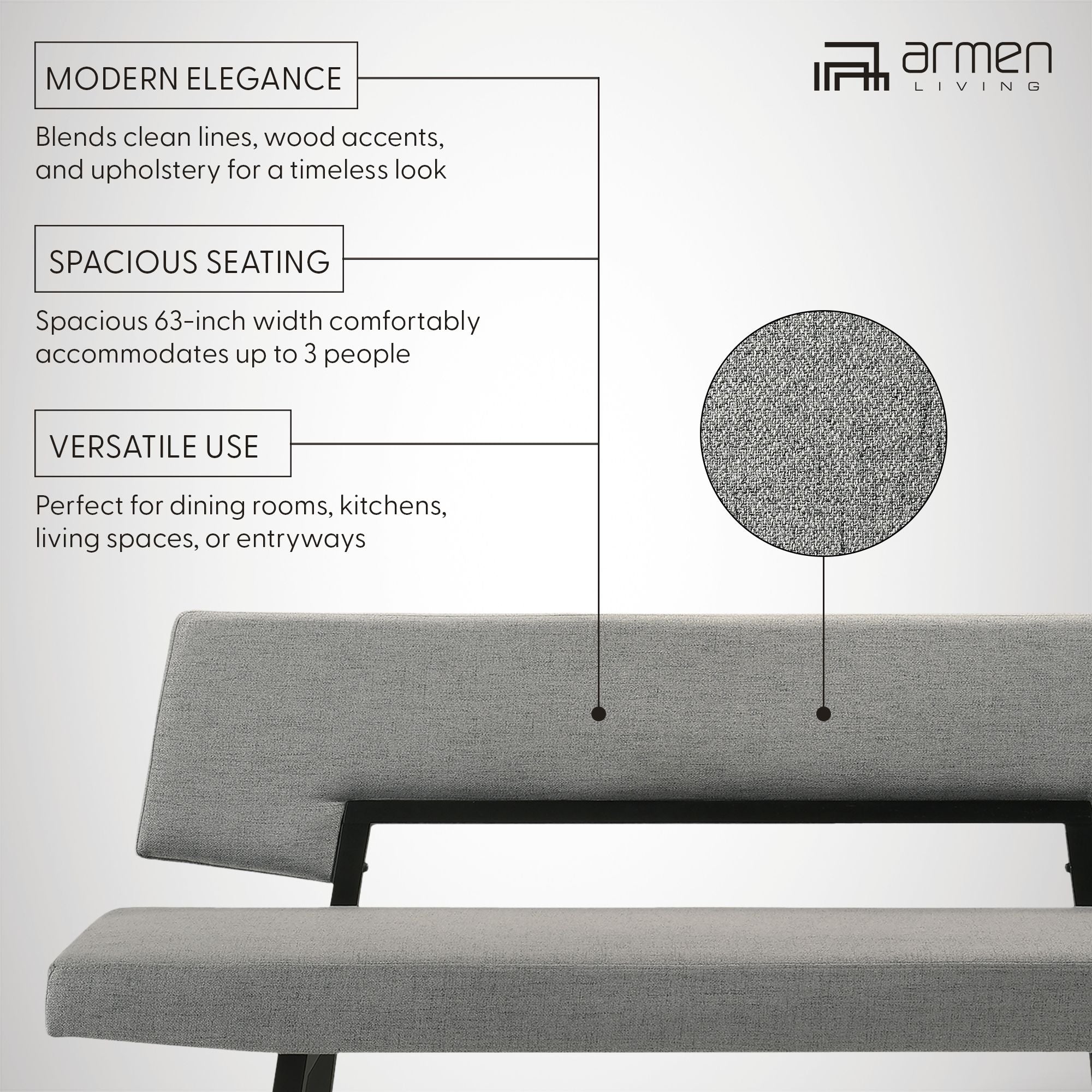 Channell - Dining Bench - Black / Charcoal