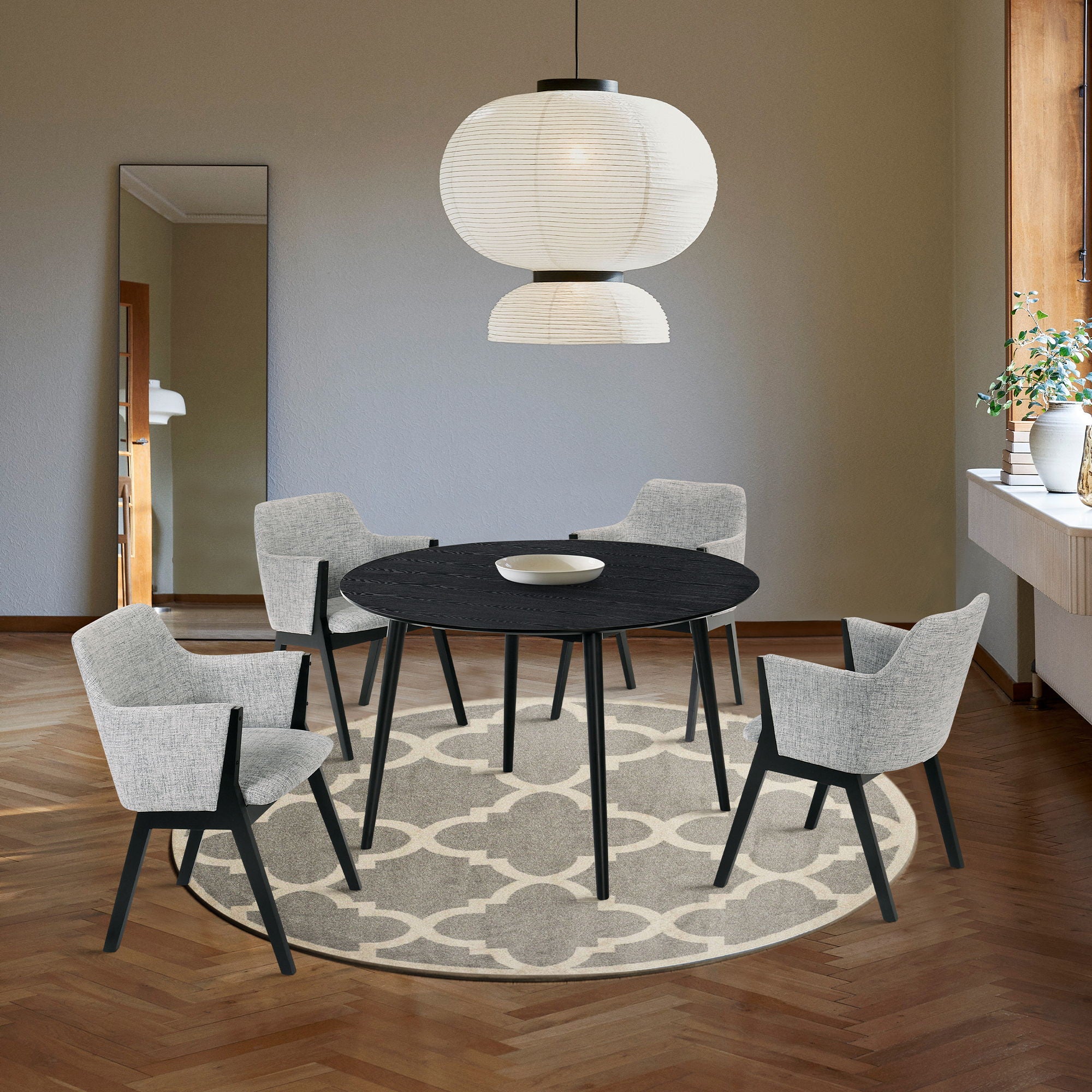 Arcadia And Renzo - Round 5 Piece Dining Set - Black