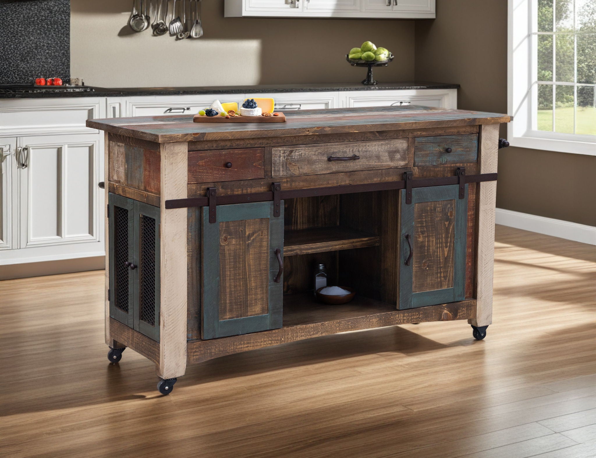 Antique - 2 Drawers Kitchen Island - Multicolor