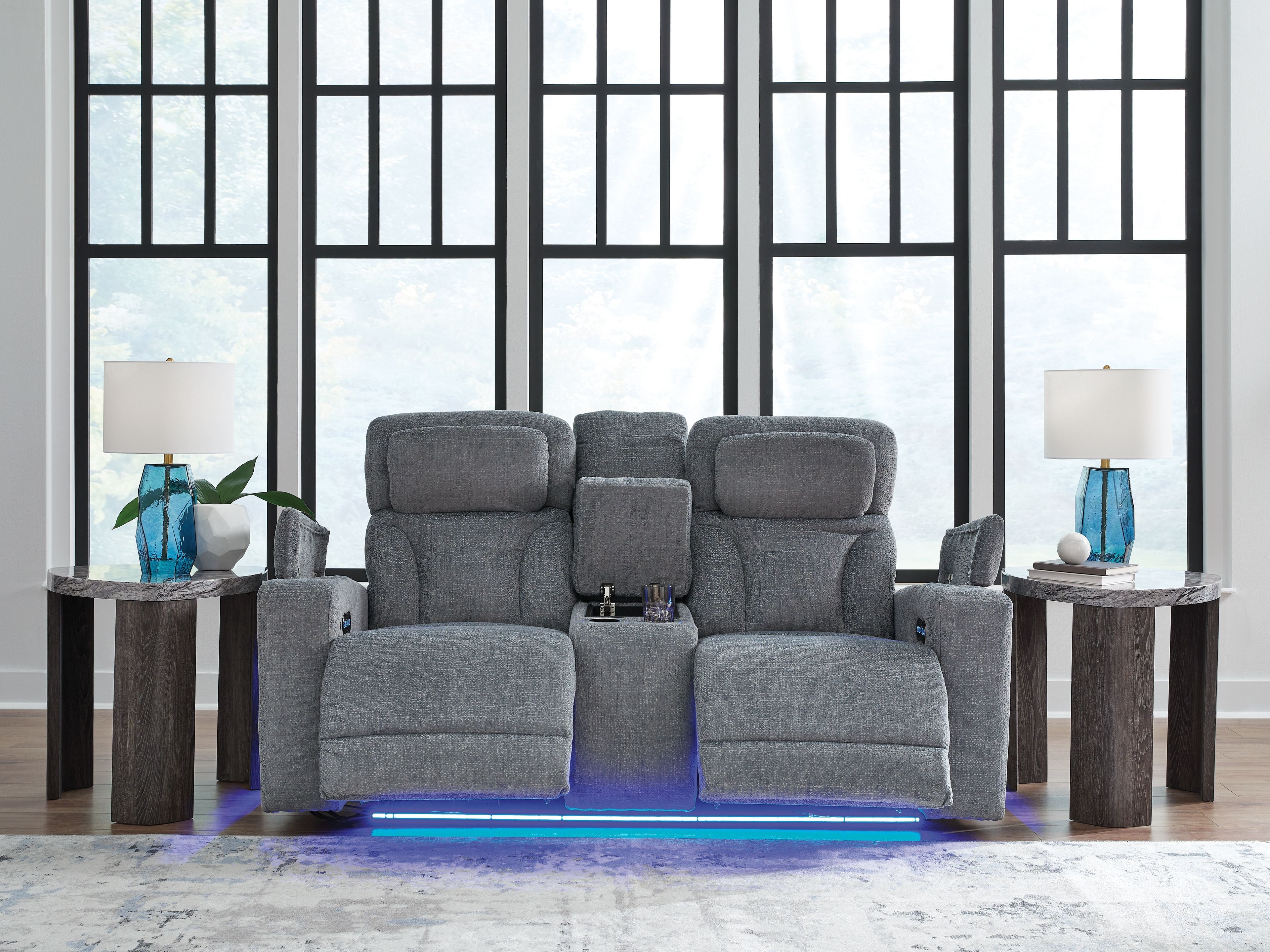 Studio Cave - Power Reclining Loveseat with Console - Steel