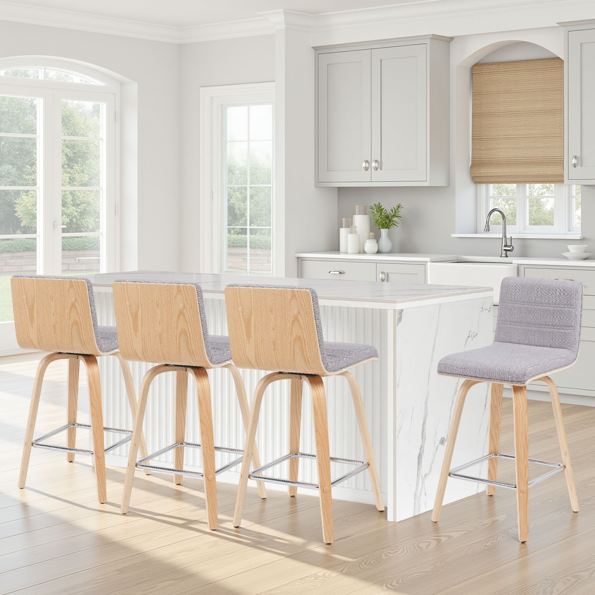 Vienna - Modern Counter Height Swivel Bar Stool - Patterned Oak Wood Frame