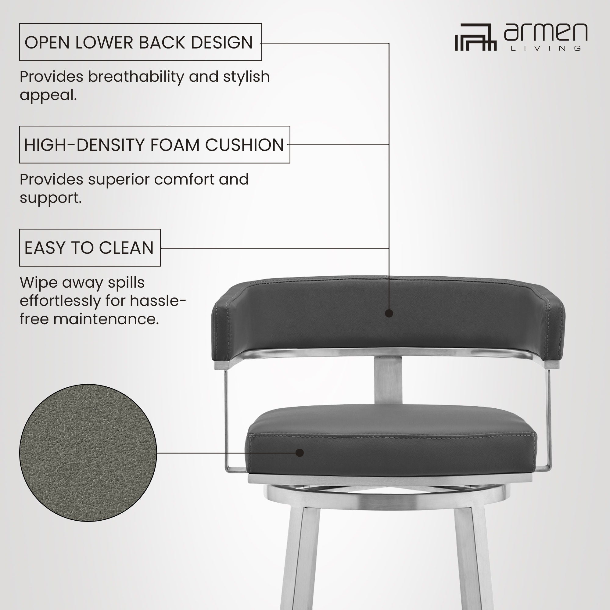 Lorin - Stainless Steel Swivel Bar Stool