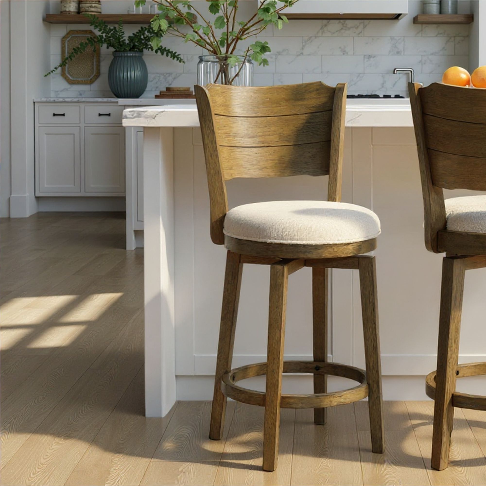 Winsley - Coastal Modern Swivel Wood Counter Height Kitchen Bar Stool
