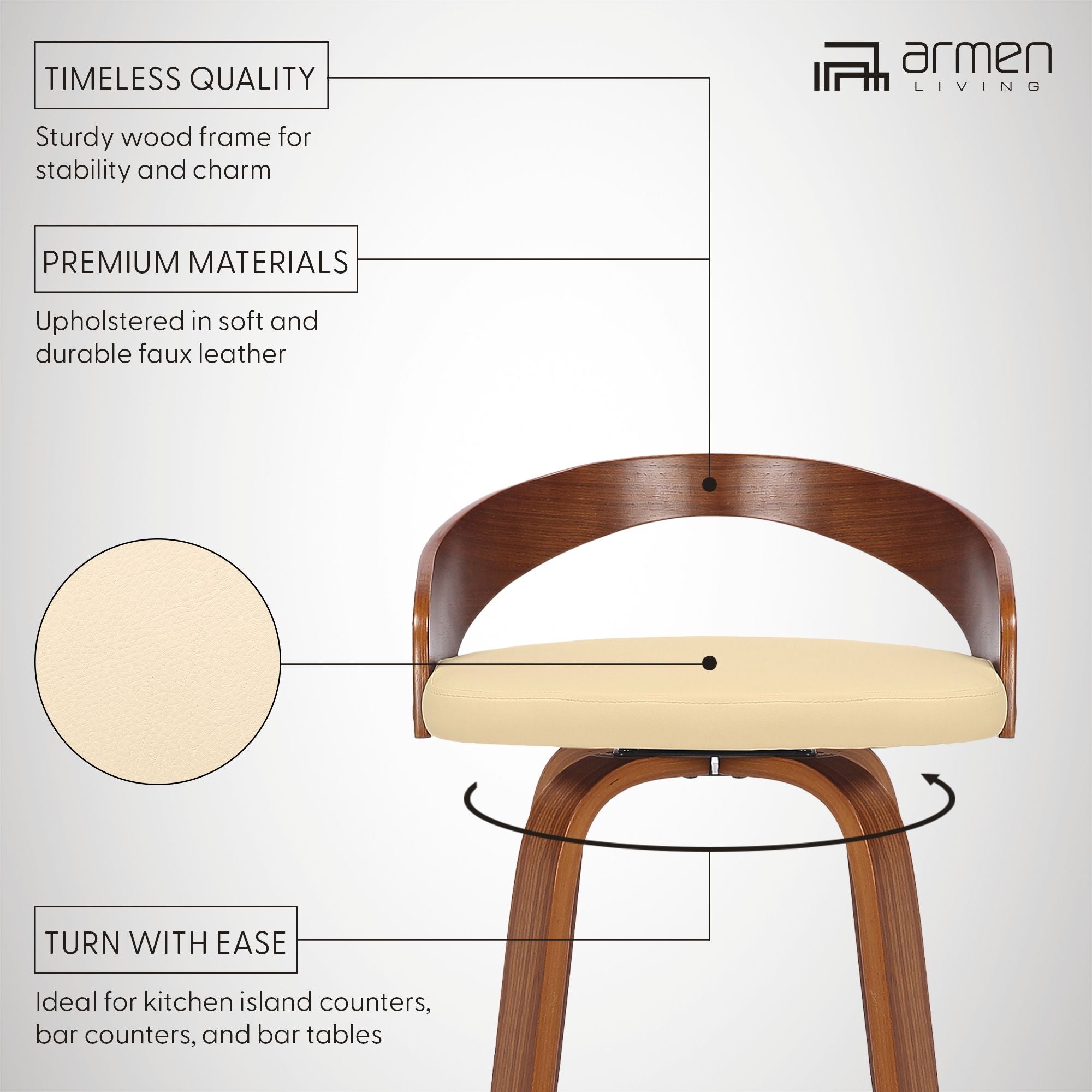 Sonia - 26" Counter Height Swivel Bar Stool - Walnut Wood