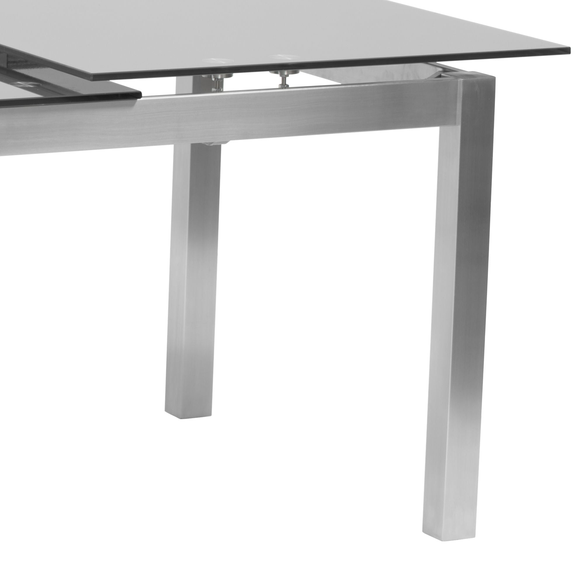 Ivan - Dining Table With Extensions, Tempered Glass Top - Brushed Silver / Gray