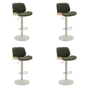 Brock - Adjustable Swivel Curved Back Wood Bar Stool With Faux Leather Seat