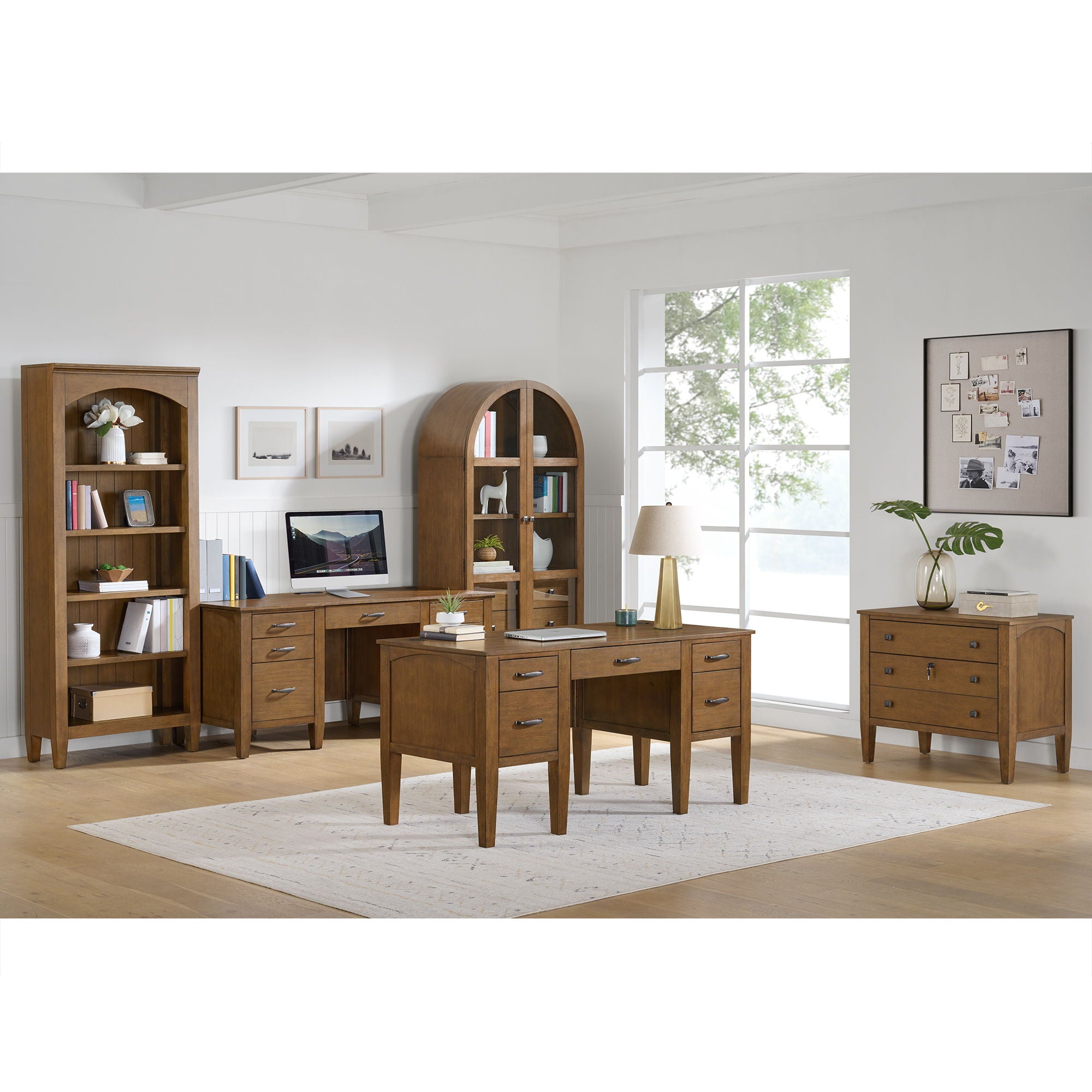 Portico - Double Pedestal Desk With Power / USB - Brown Oak