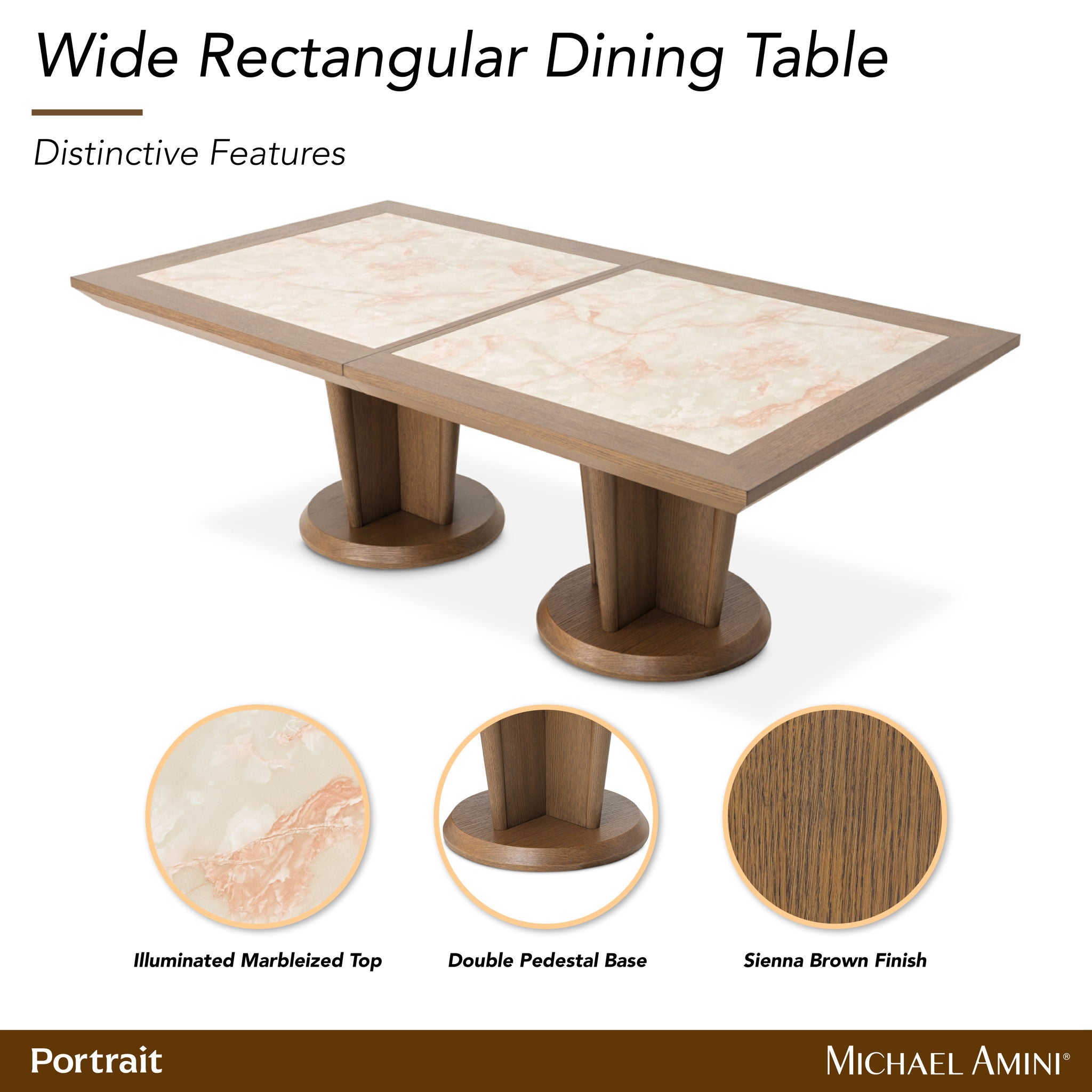 Portrait - Wide Rectangular Dining Table - Sienna Brown