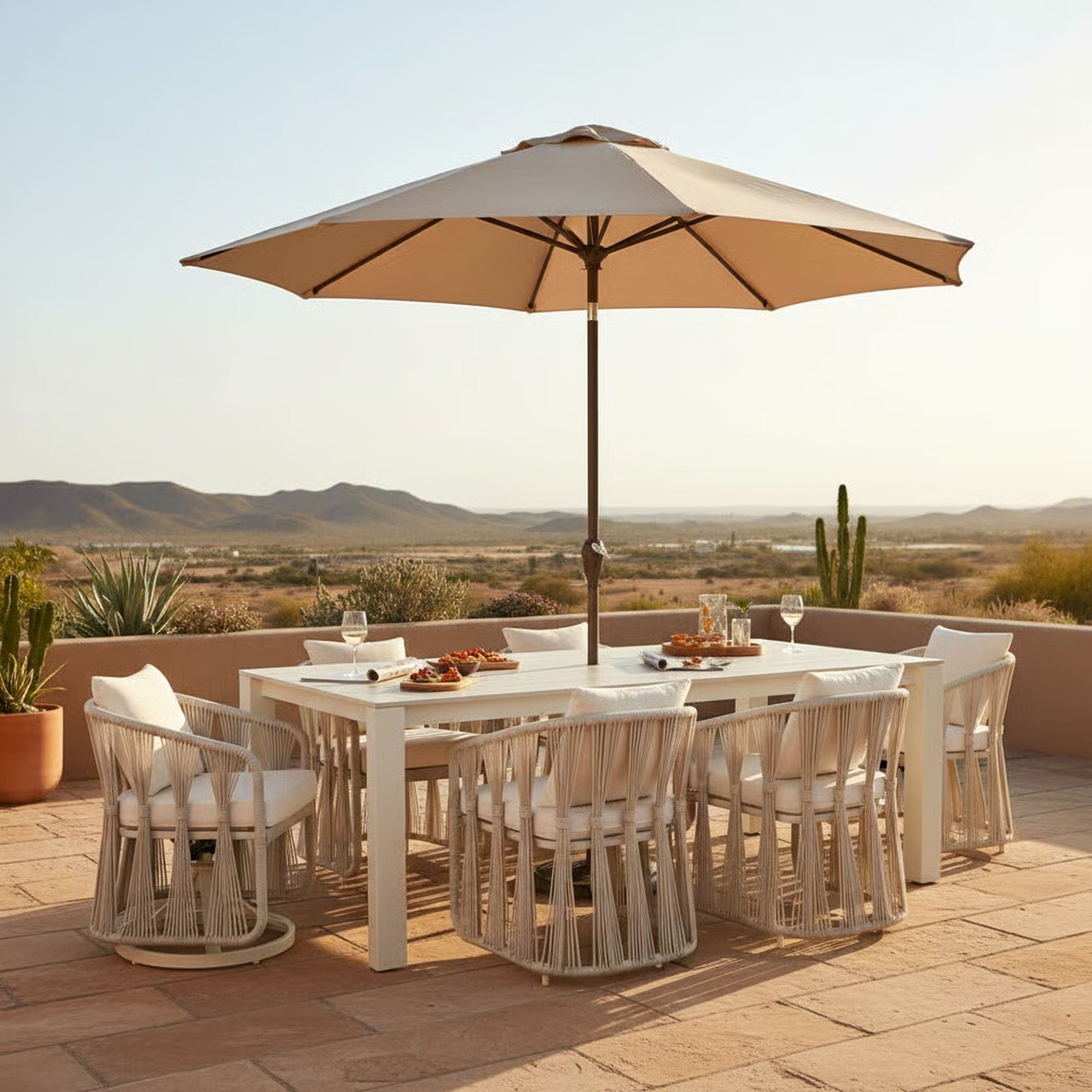 Breeze - Powder Coated Rectangle Metal Outdoor Dining Set With Cushions