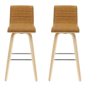 Vienna - 39.5" Swivel Bar Height Square Back Wood Bar Stool With Faux Leather Seat