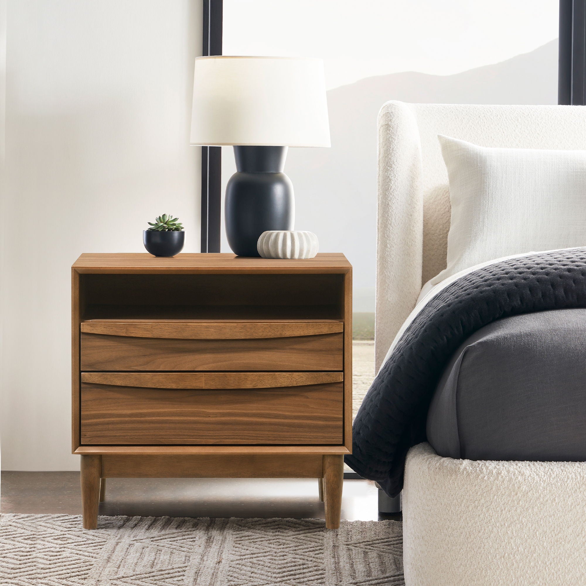 Artemio - 2 Drawer Wooden Nightstand With Shelf