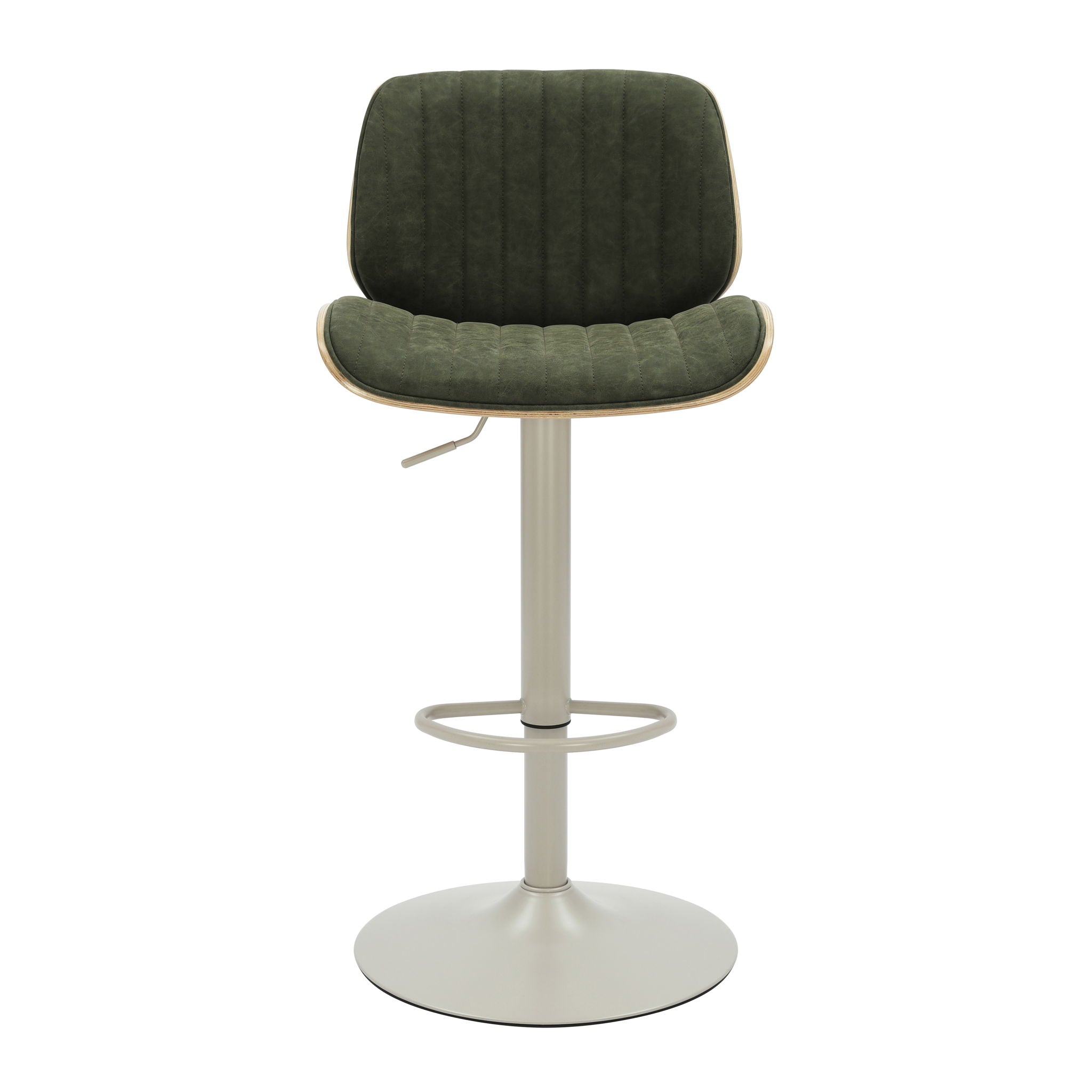 Brock - Adjustable Swivel Curved Back Wood Bar Stool With Faux Leather Seat